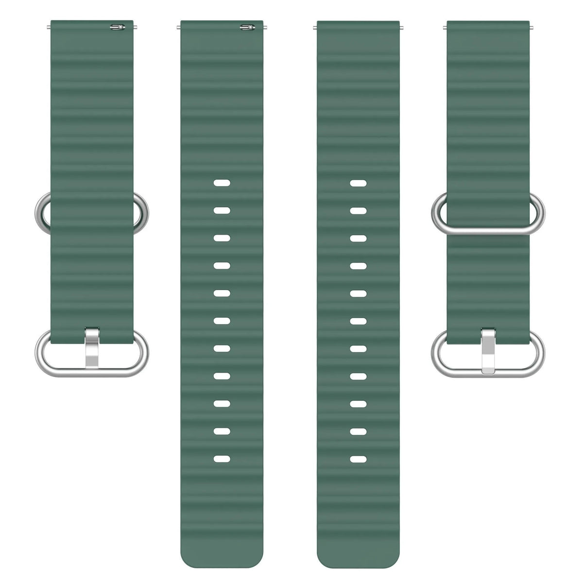 Silicone Ocean Strap, dark green, laid flat, separate parts, direct top view