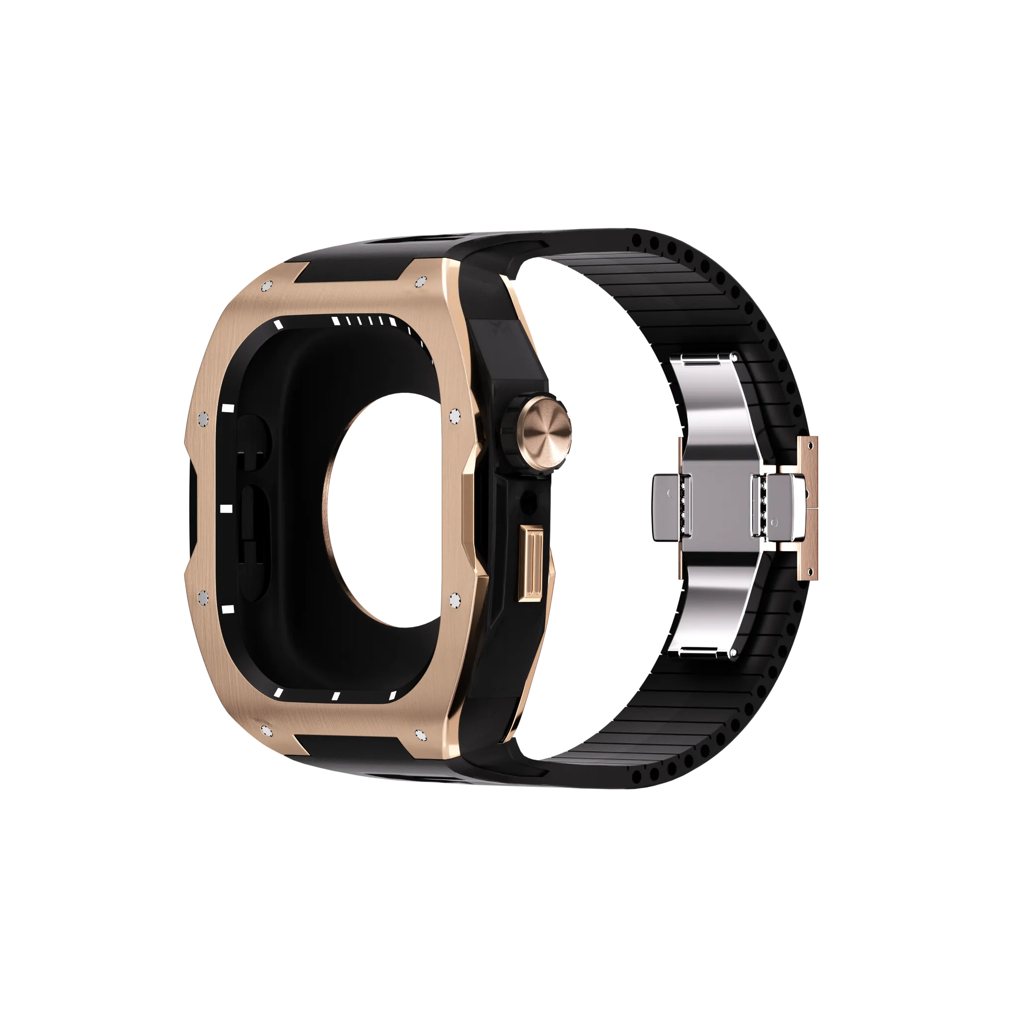Reqior Boîtier avec bracelet en caoutchouc Apple Watch 45mm (rose or/noir)