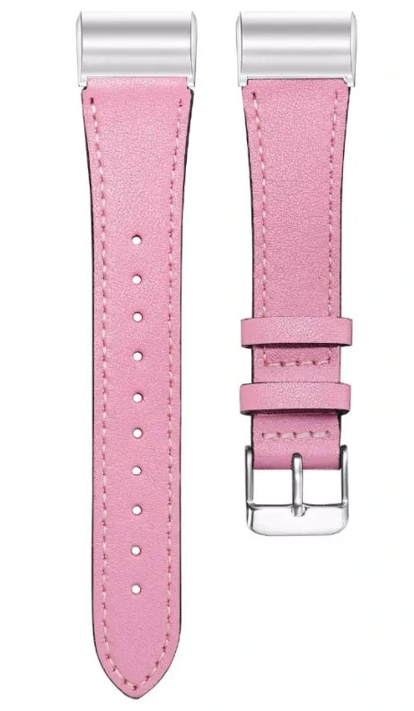 Modern Leather Strap, pink, laid flat, separate parts, direct top view