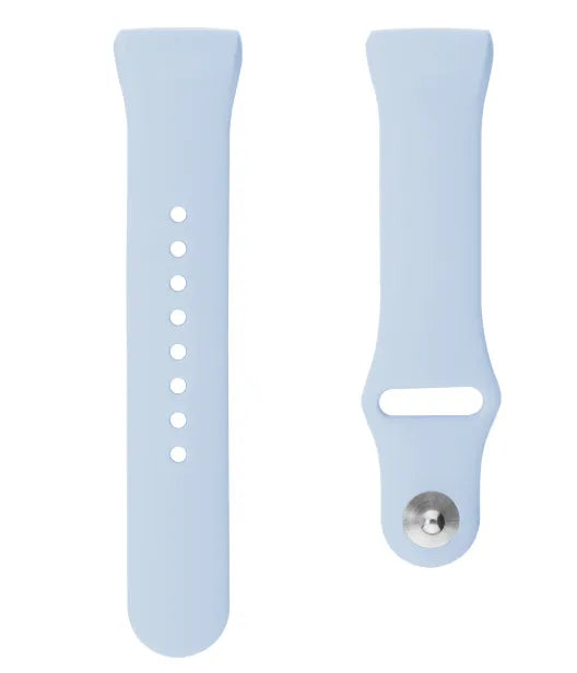 Silicone Sport Strap, light blue, laid flat, separate parts, direct top view