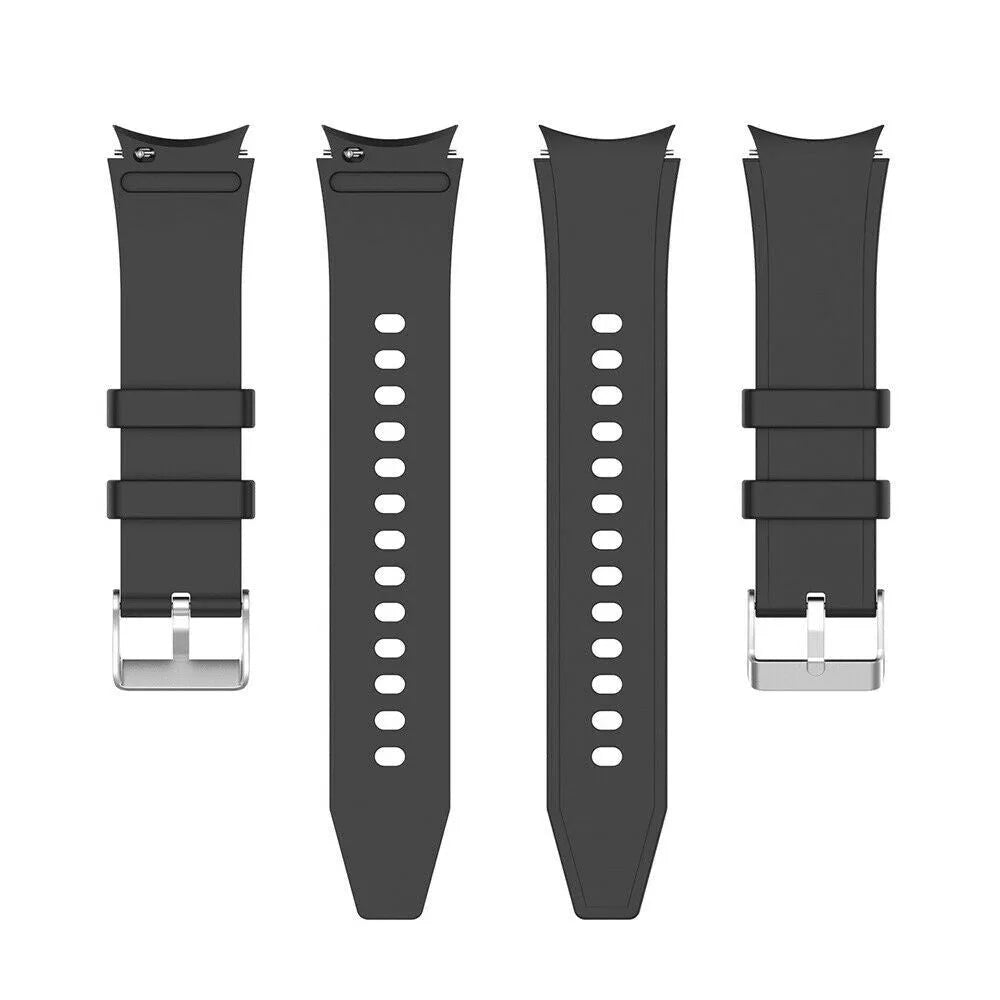 Silicone Strap 'Perfect Fit', black, laid flat, separate parts, direct top view