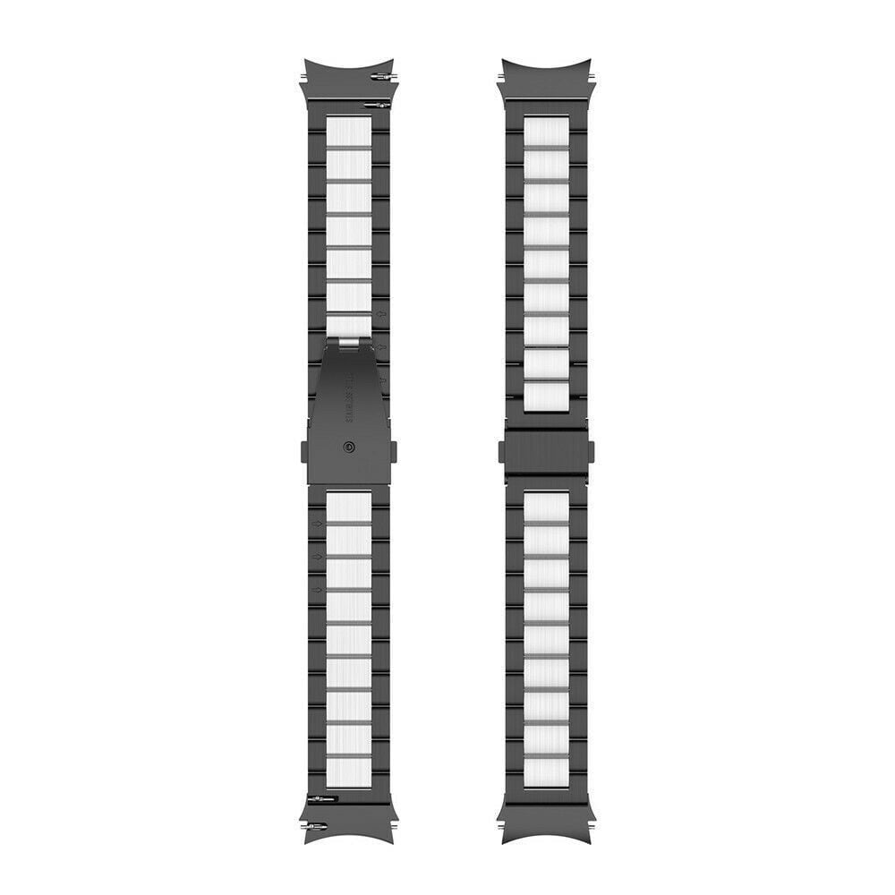 Steel Strap, black/silver, laid flat, separate parts, direct top view