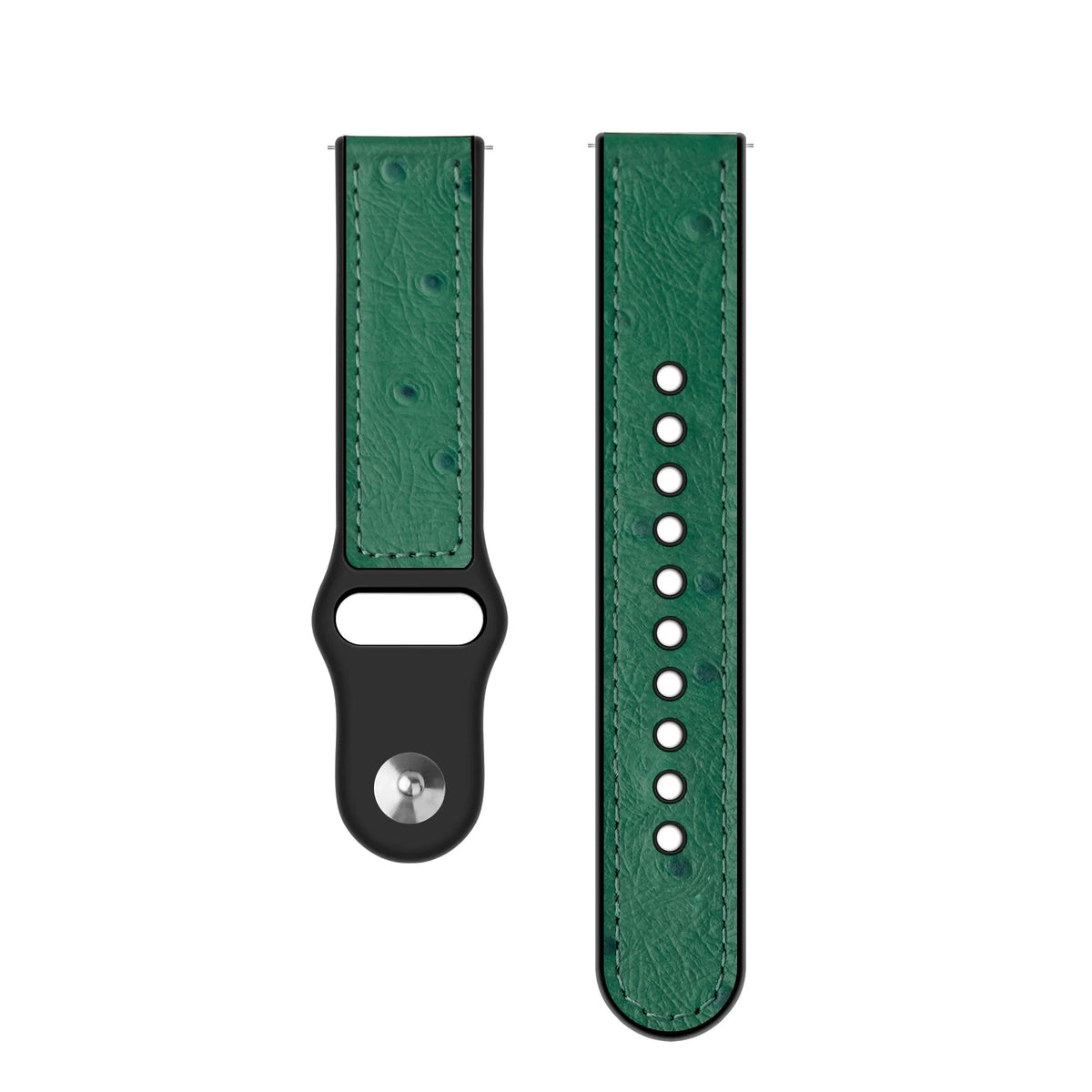 Leather Hybrid Strap, green, laid flat, separate parts, direct top view