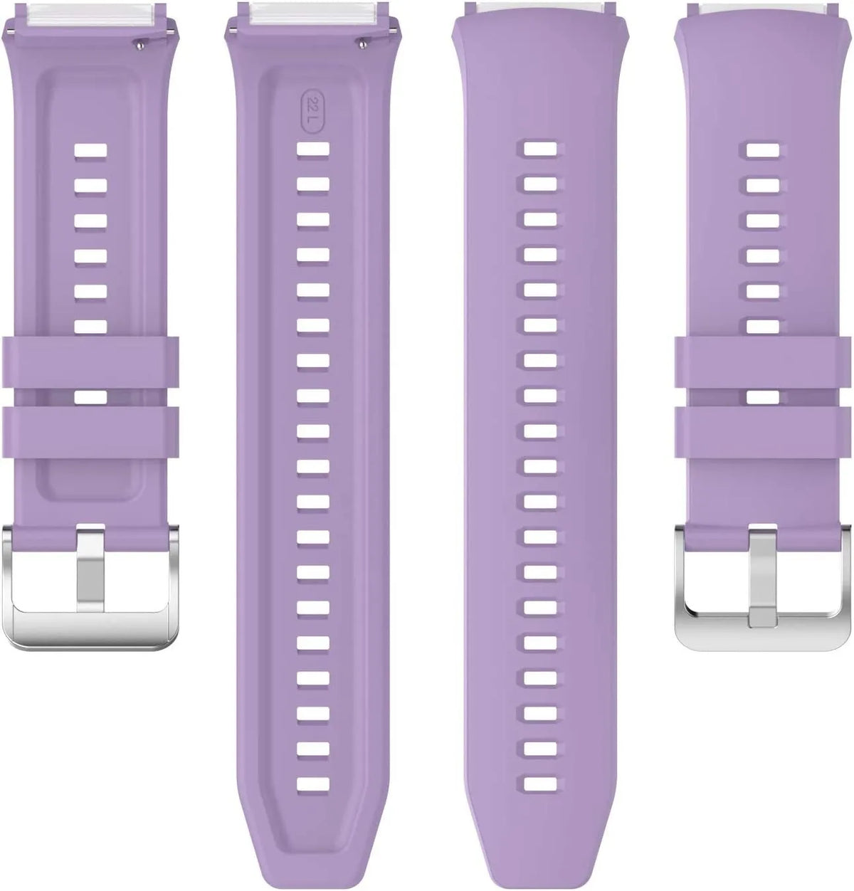 Silicone Strap, light purple, laid flat, separate parts, direct top view