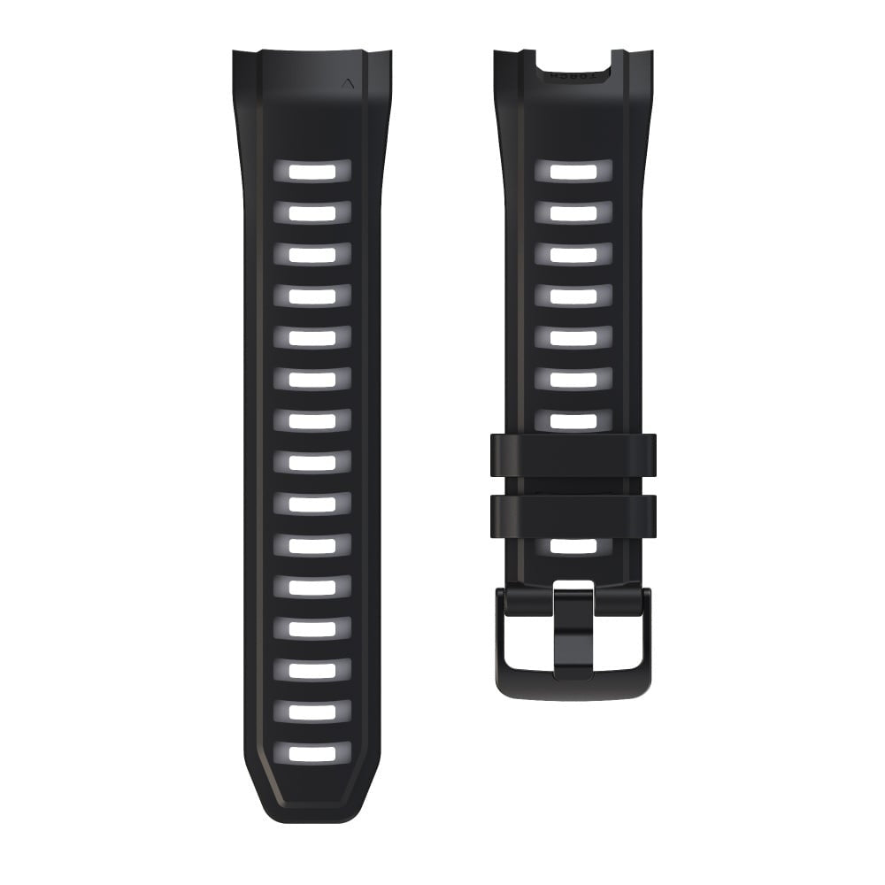 Silicone Sport Strap, black/grey, laid flat, separate parts, direct top view