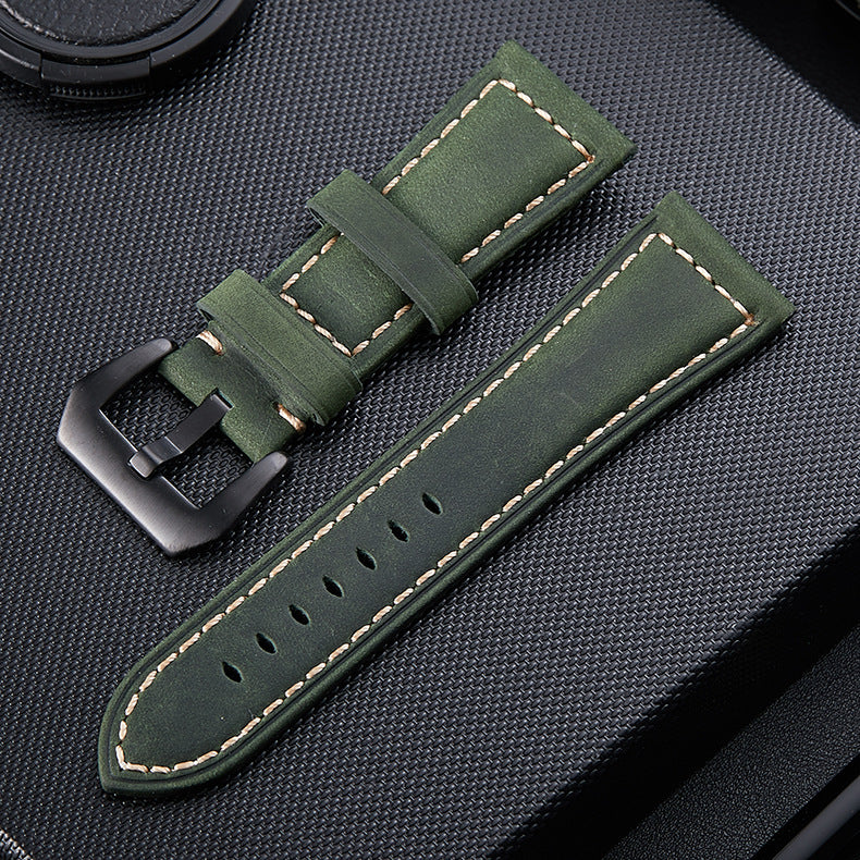 Glossy Leather Strap, laid flat, separate parts, direct top view
