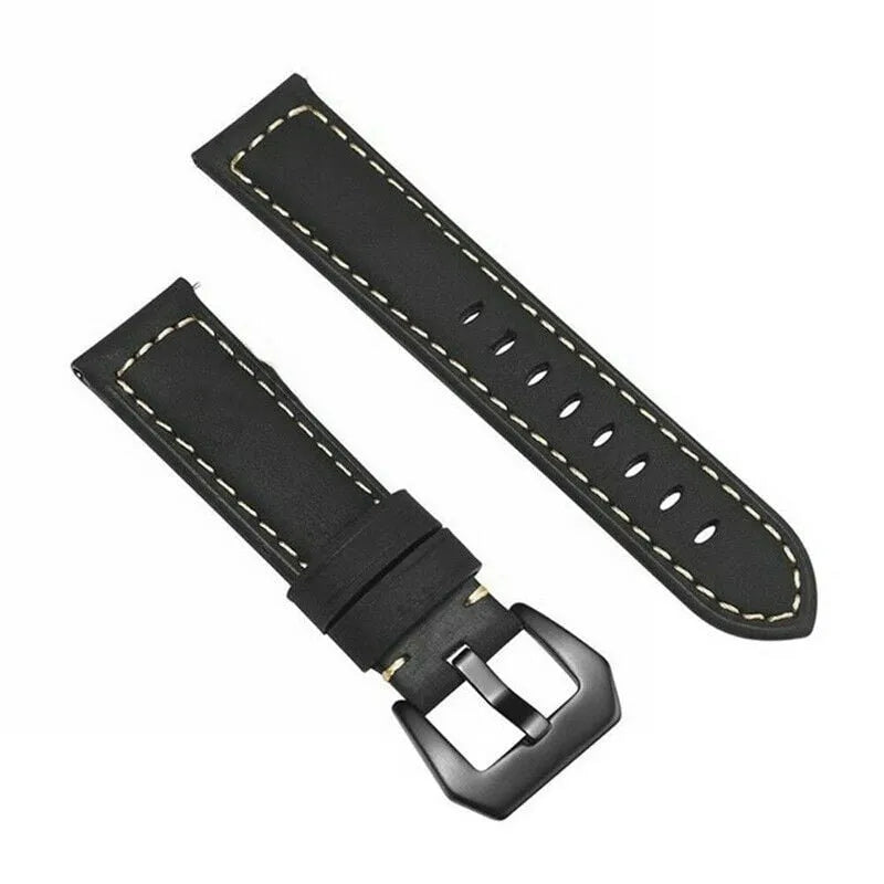 Leather Strap, black, laid flat, separate parts, direct top view