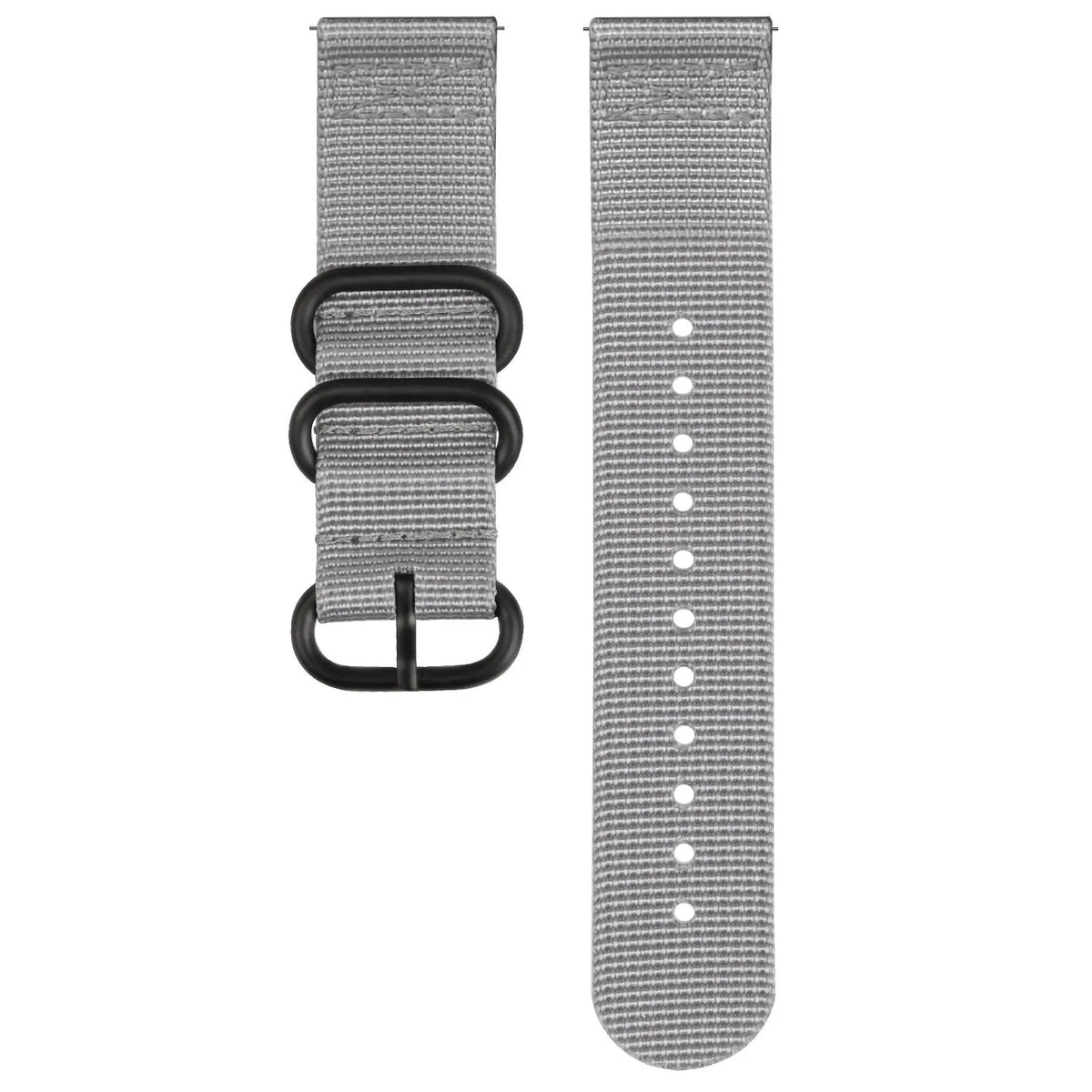 Nylon Buckle Strap, grey, laid flat, separate parts, direct top view