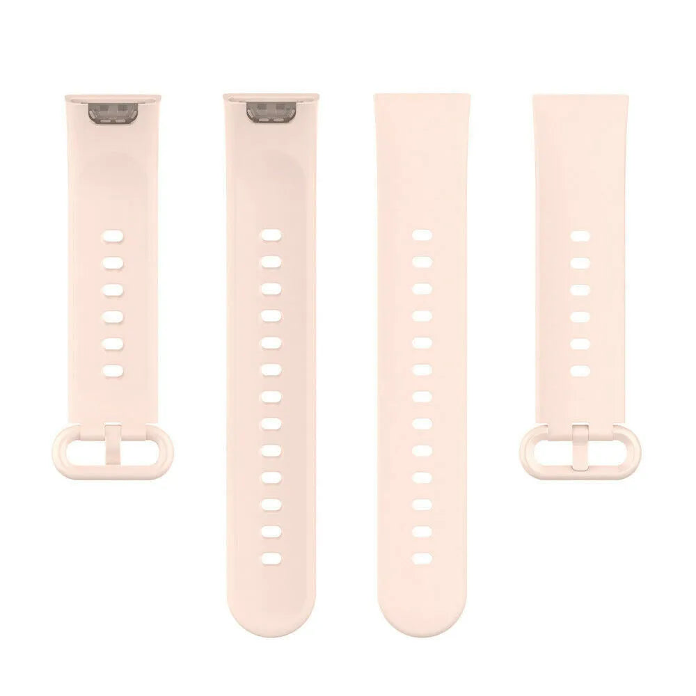 Silicone Strap, pink, laid flat, separate parts, direct top view