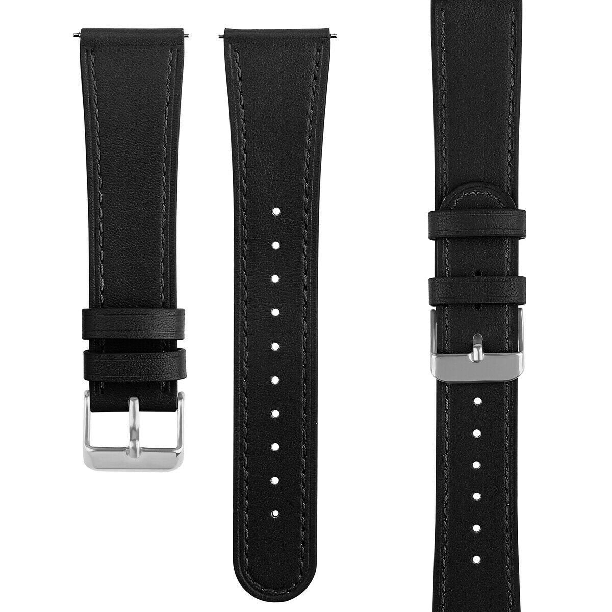 Modern Leather Strap, black, laid flat, separate parts, direct top view