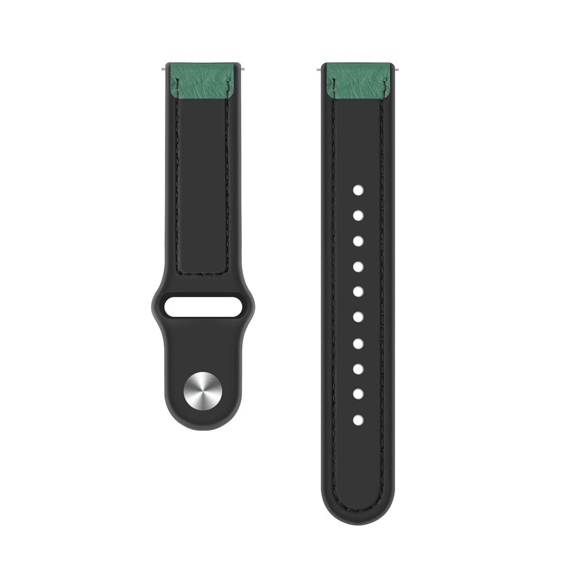 Leather Hybrid Strap, green, laid flat, separate parts, direct top view