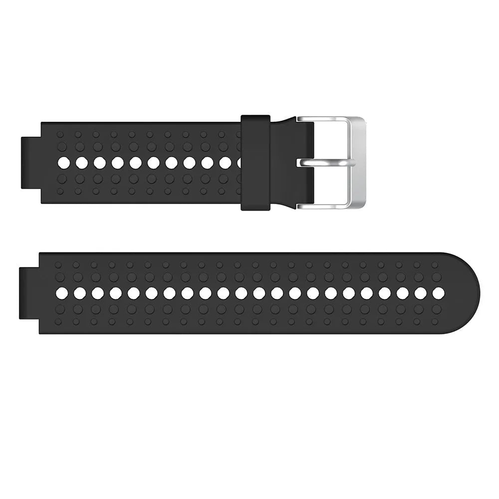 Silicone Strap, black, laid flat, separate parts, direct top view