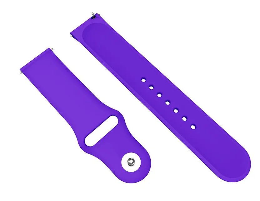Silicone Sport Strap, purple, laid flat, separate parts, direct top view