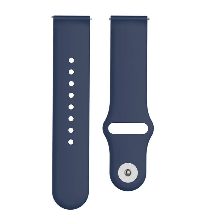 Silicone Sport Strap, dark blue, laid flat, separate parts, direct top view