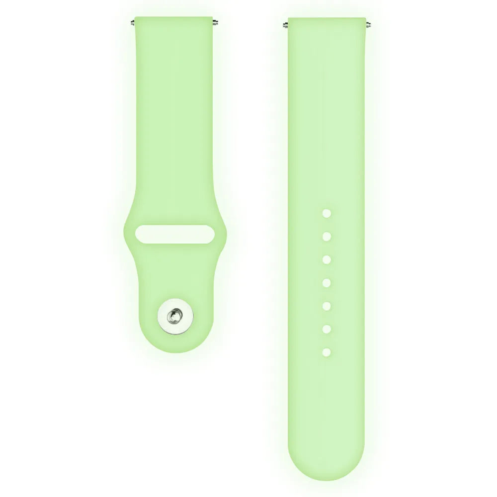 Silicone Glow in the Dark Strap, lime, laid flat, separate parts, direct top view