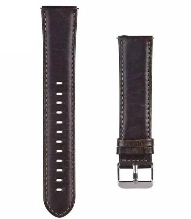 Leather Strap, dark brown, laid flat, separate parts, direct top view