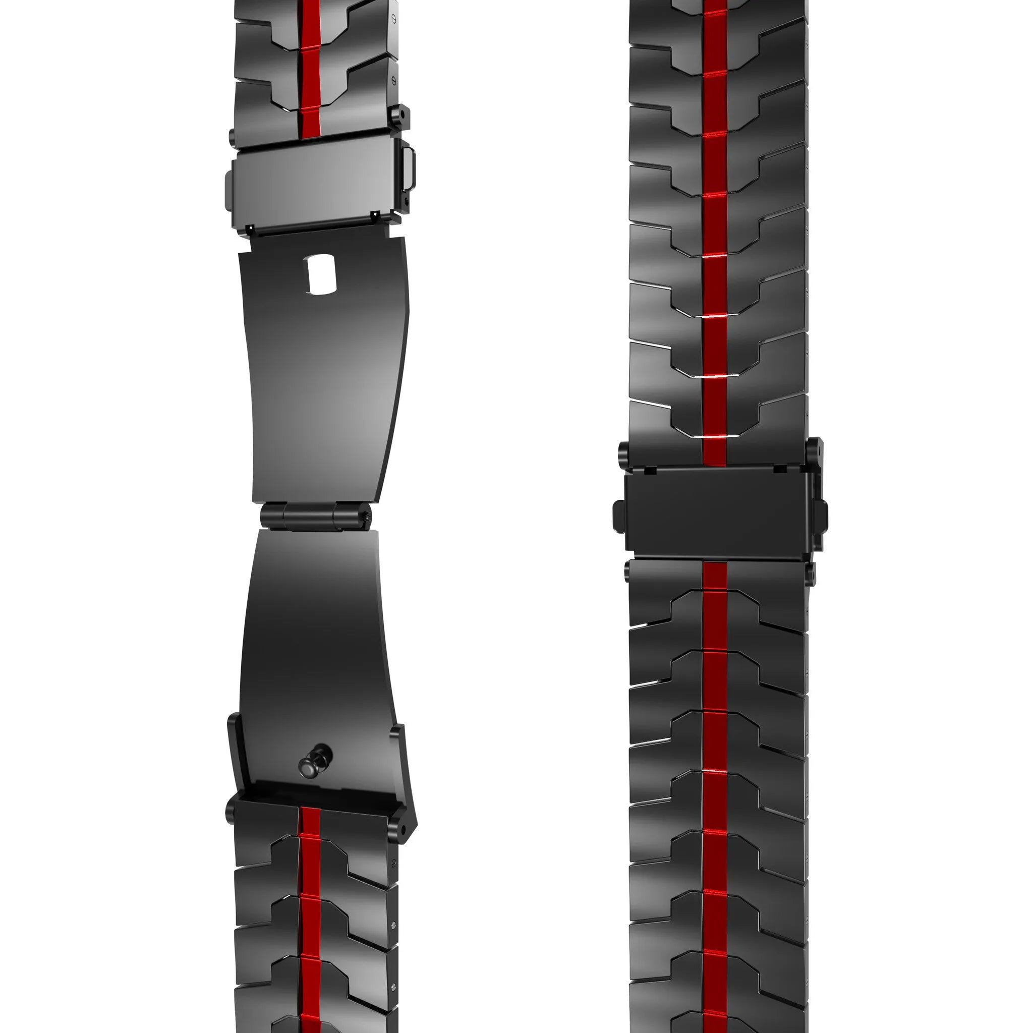 Steel Iron Strap, black/red, laid flat, joined, direct top view