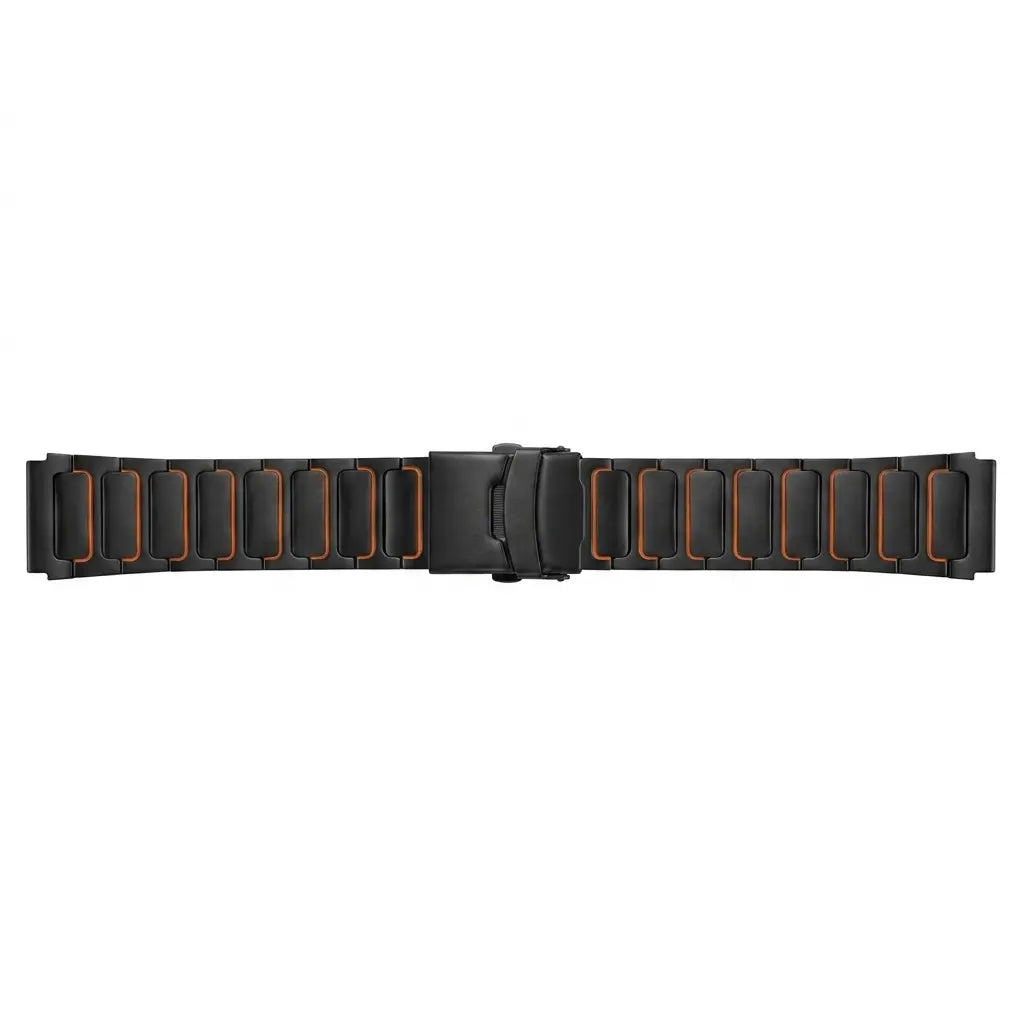 Turtle Titanium Strap, black/orange, laid flat, joined, direct top view