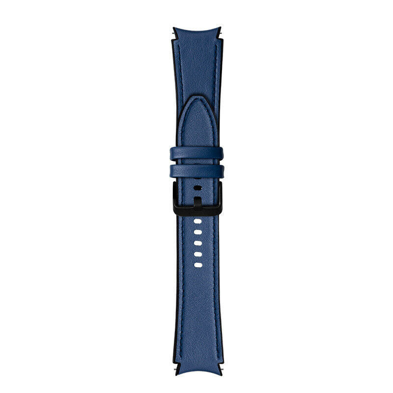 Leather Hybrid Strap, dark blue, laid flat, joined, direct top view