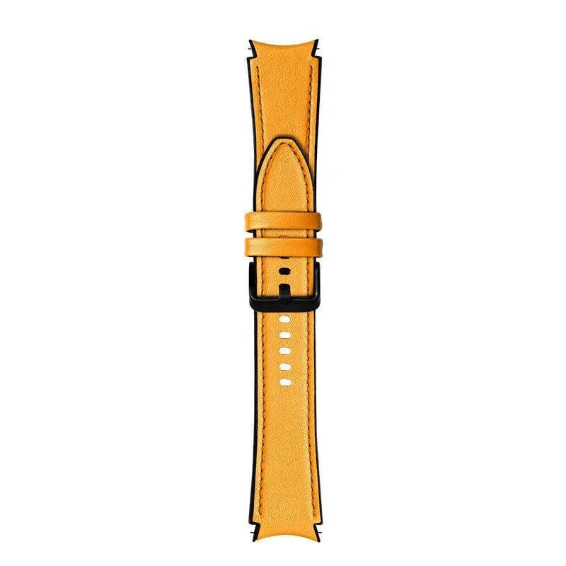 Leather Hybrid Strap, yellow, laid flat, joined, direct top view