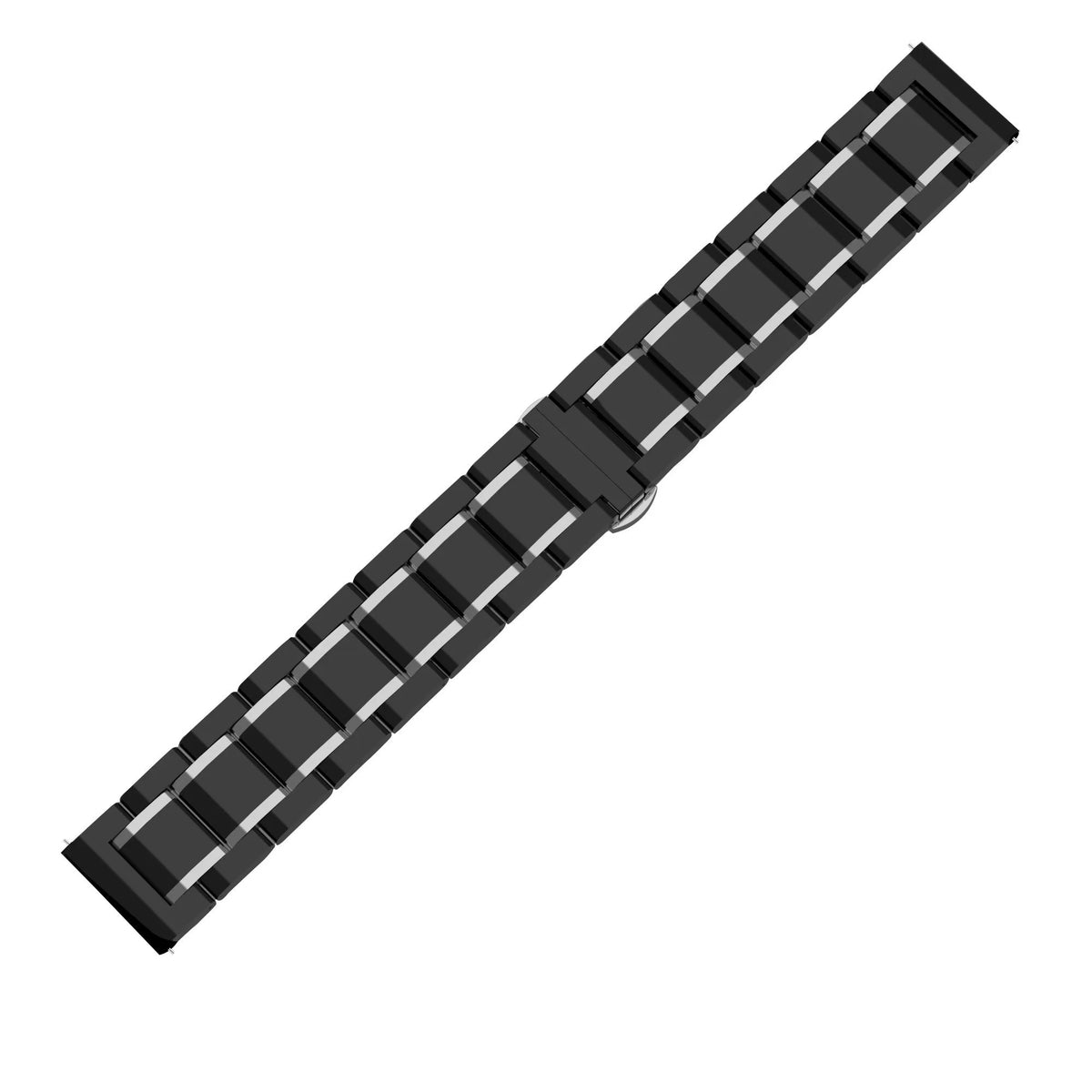 Metal Ceramic Link Strap, black/silver, laid flat, joined, direct top view