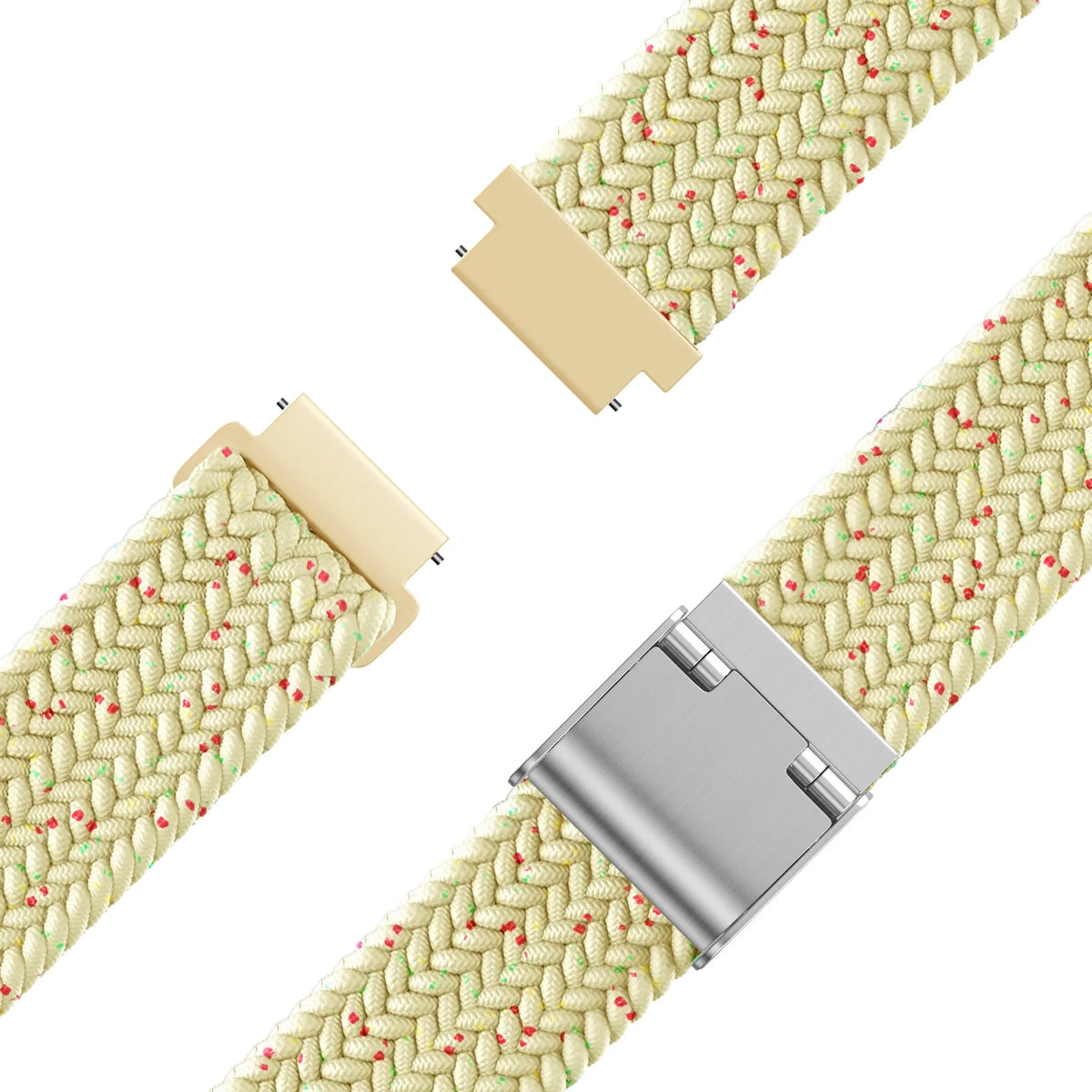 Woven Nylon Strap, laid flat, separate parts, top and underside view