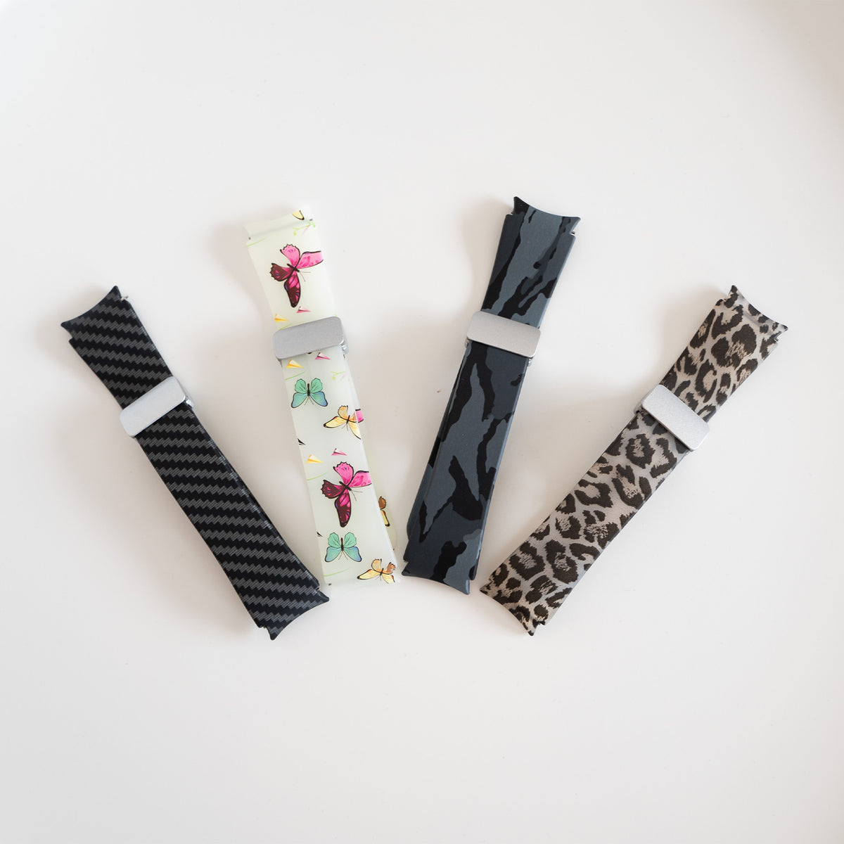 Silicone Magnetic Patterned Strap, laid flat, separate parts, top and underside view