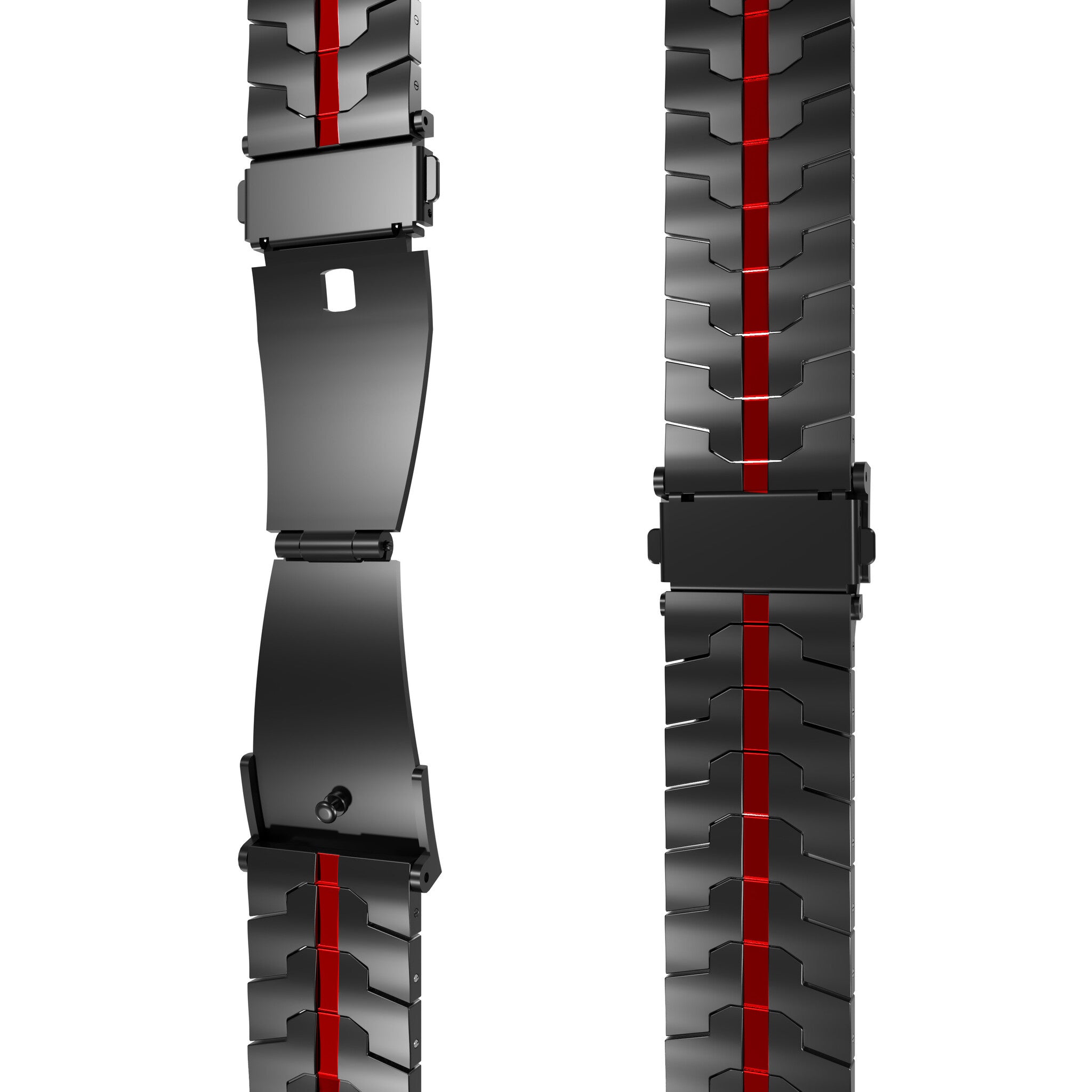Steel Iron Strap, laid flat, separate parts, top and underside view