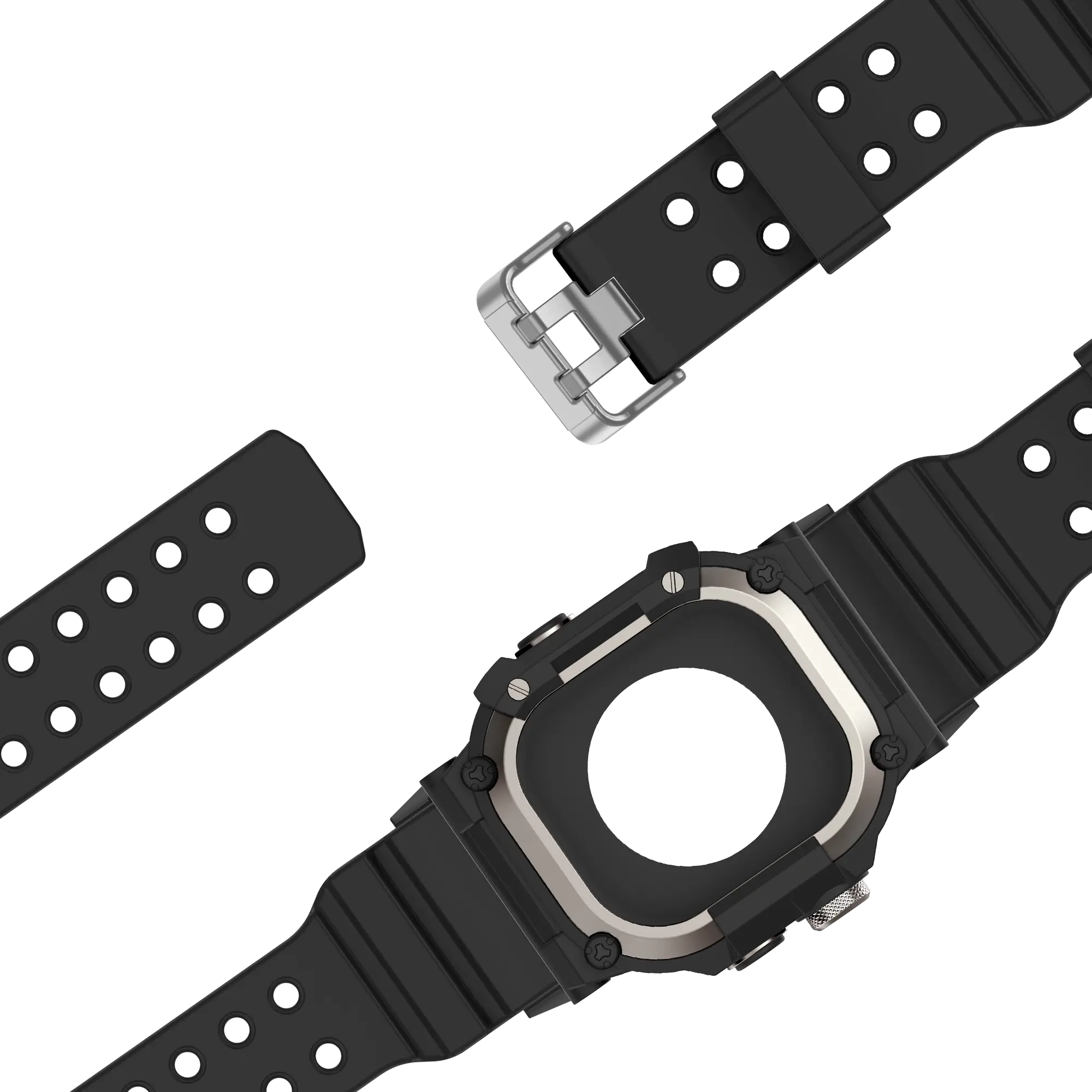 Bandz Apple Watch Ultra TPU Armband mit Case (Schwarz mit Titan)
