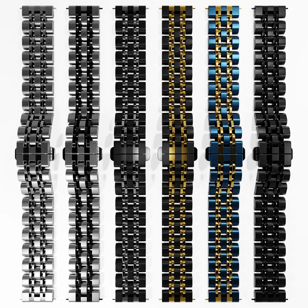 Steel Link Strap 'Duo', laid flat, separate parts, top and underside view