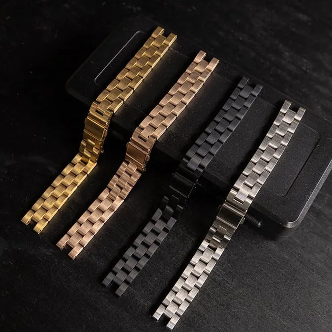 Steel Strap, laid flat, separate parts, top and underside view