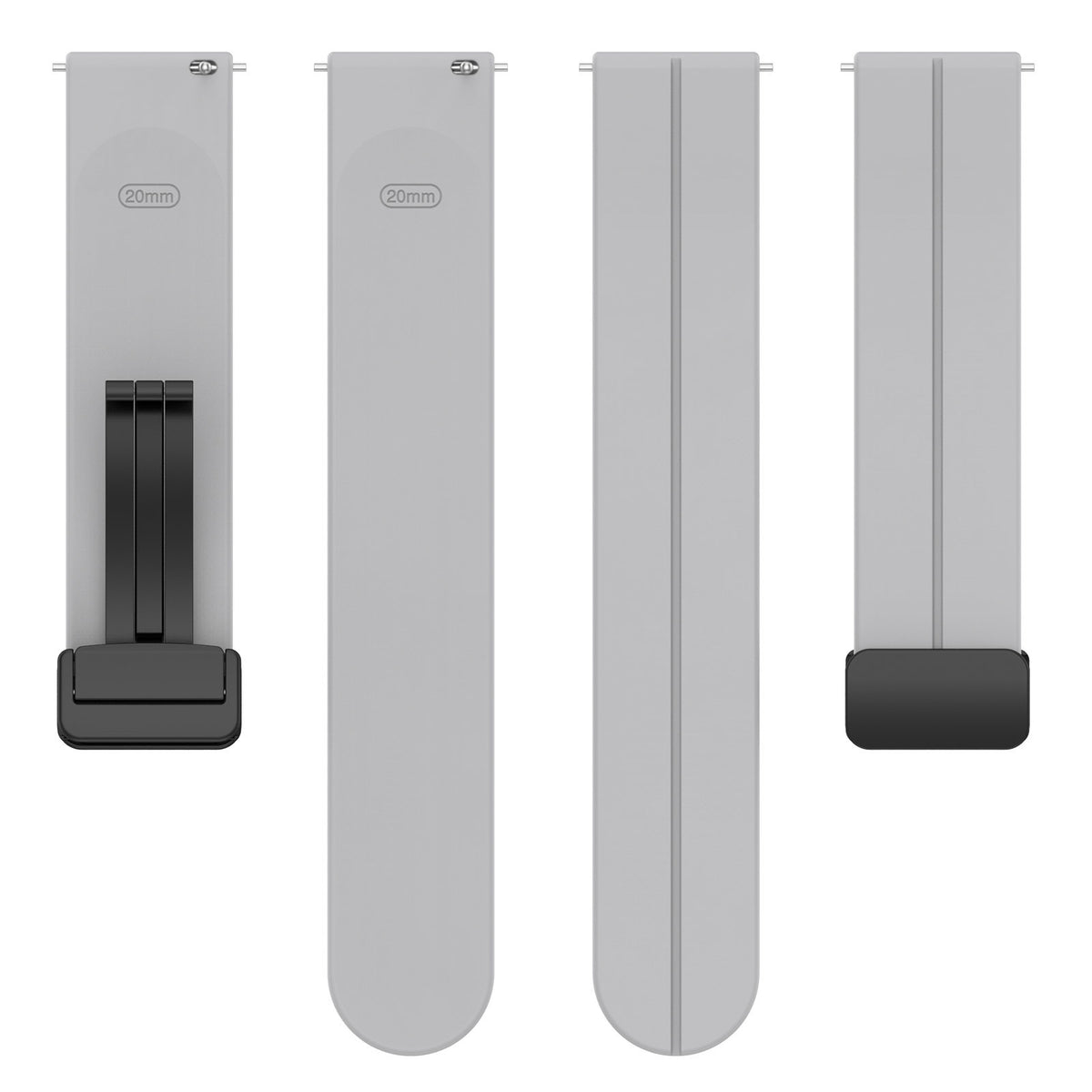 D-Buckle Silicone Strap, laid flat, separate parts, top and underside view
