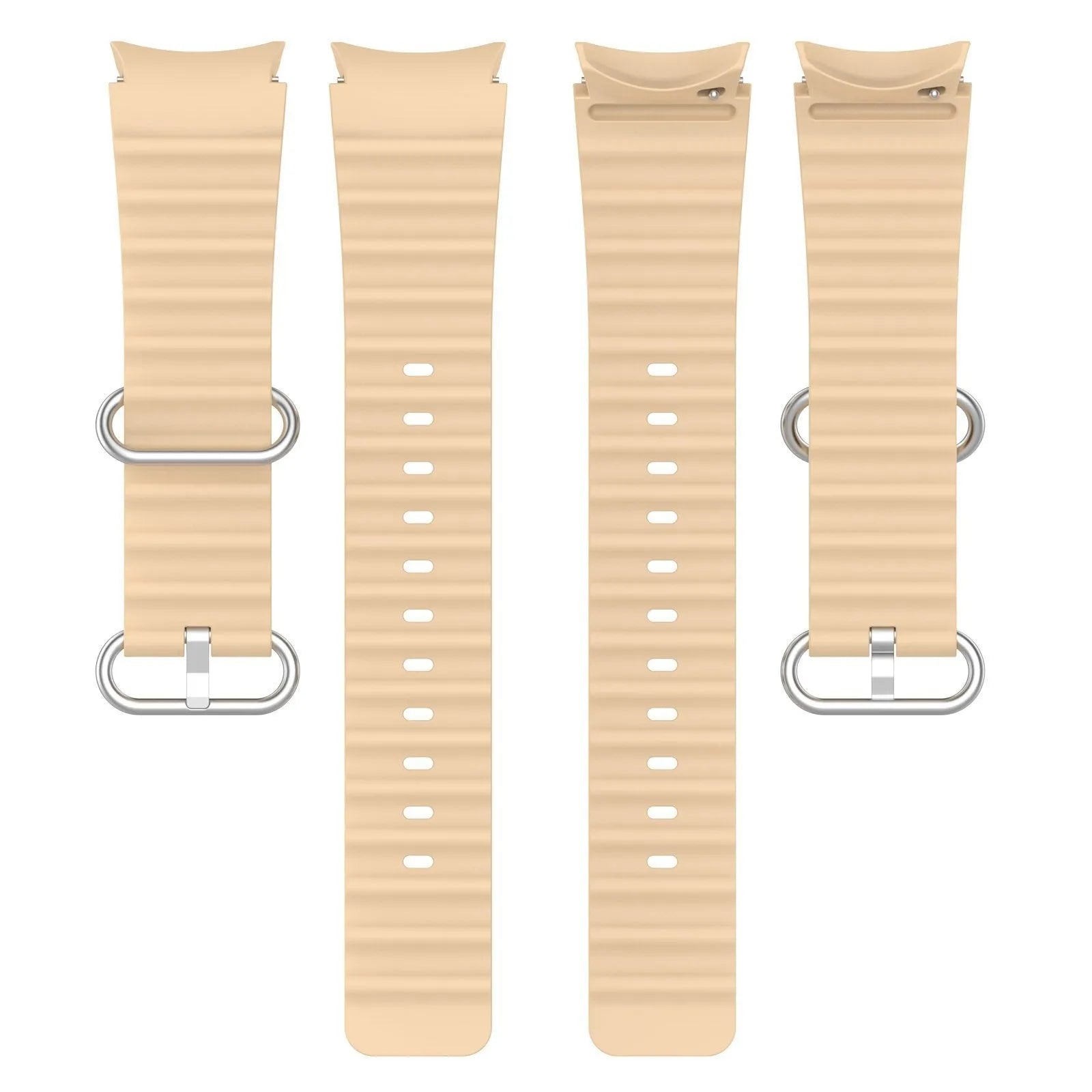 Silicone Ocean Strap, laid flat, separate parts, top and underside view