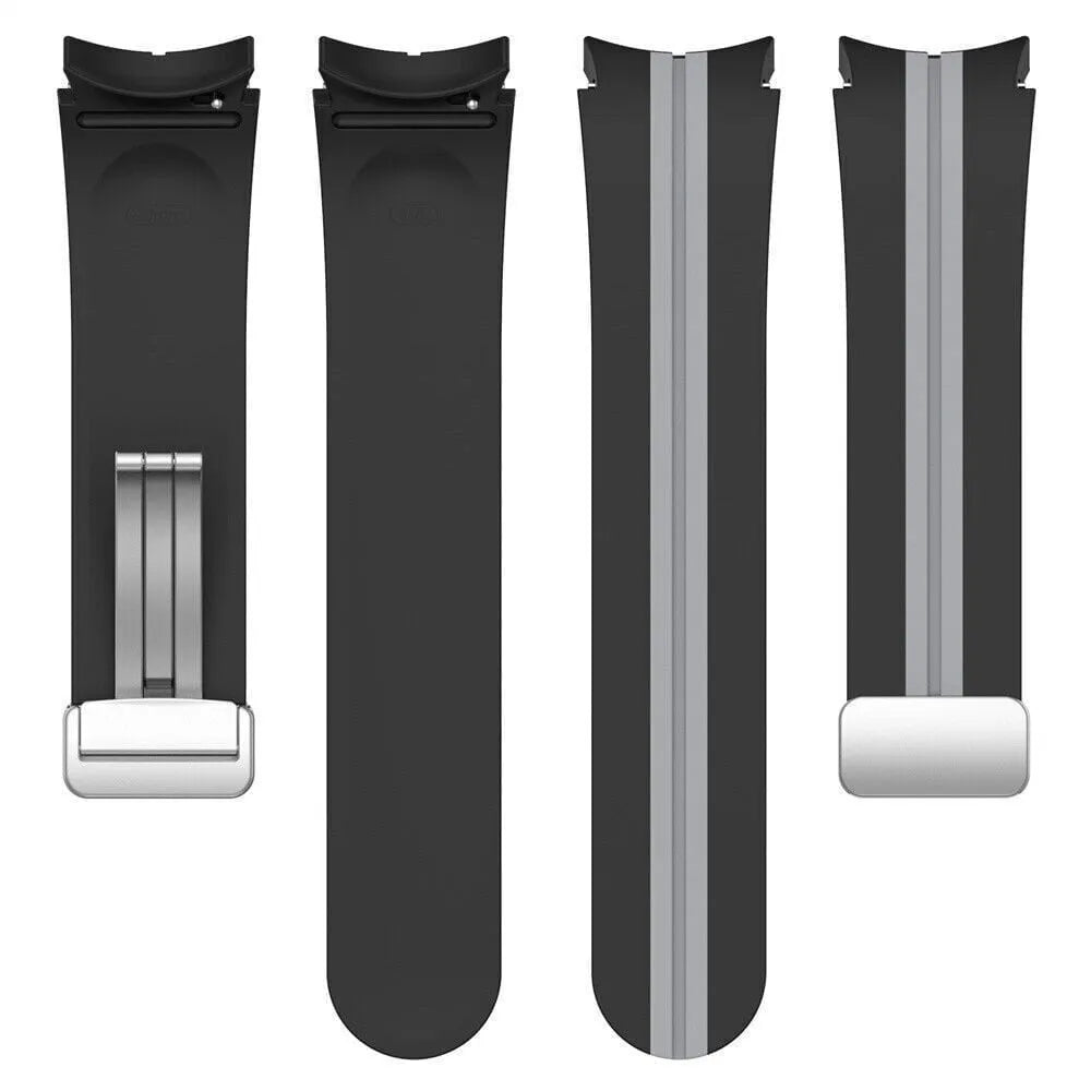 Silicone Magnetic Sport Strap, laid flat, separate parts, top and underside view
