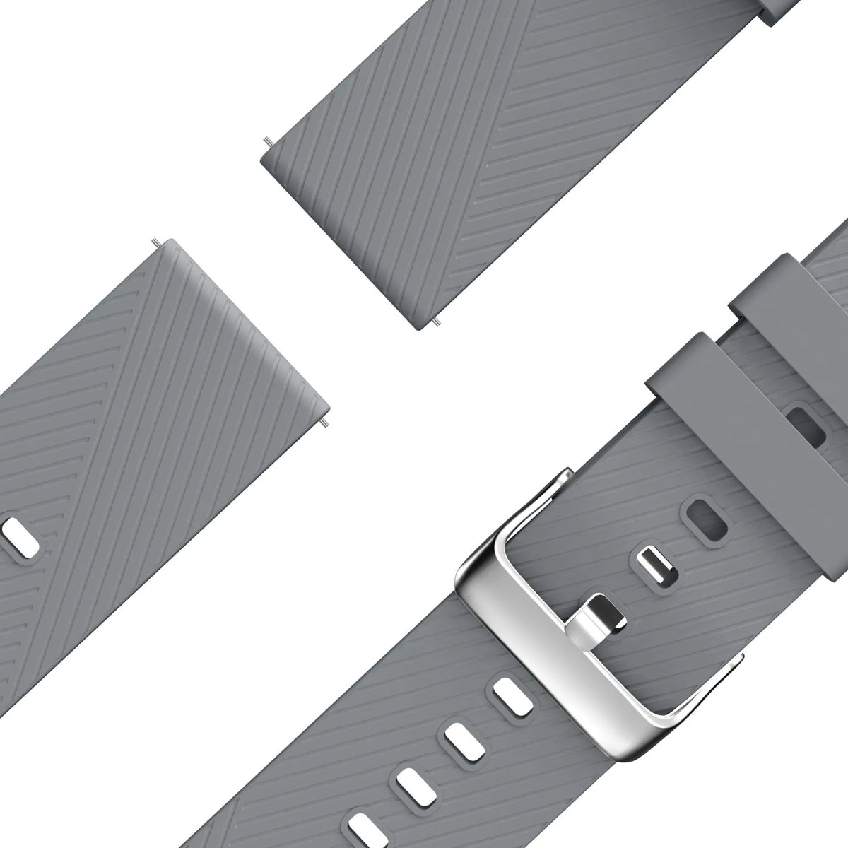 Silicone Strap 'Deluxe', grey, laid flat, joined, 45° top view
