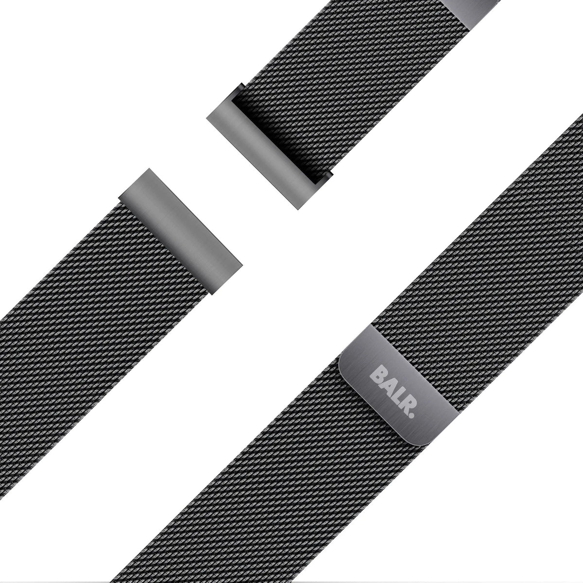 Milanese Strap, black, laid flat, joined, 45° top view