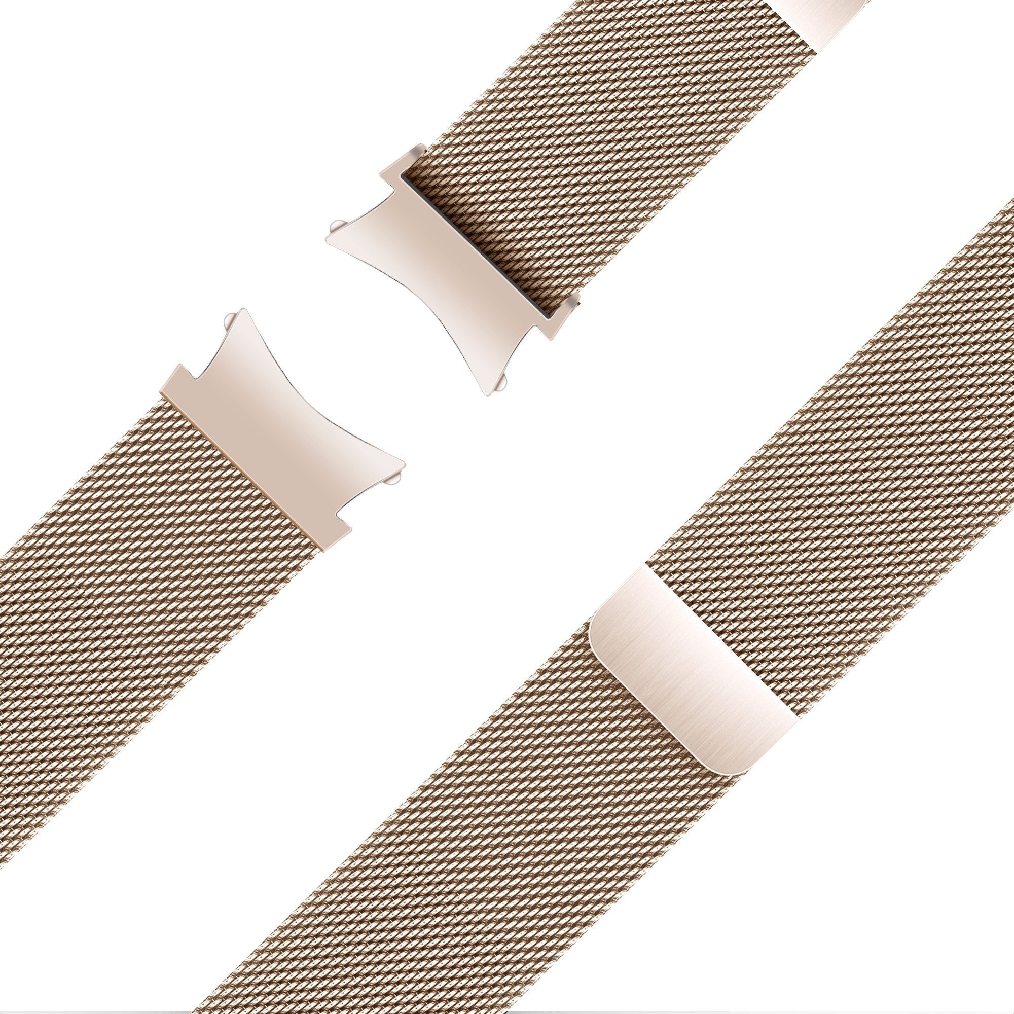 Milanese Loop Strap, rose gold, laid flat, joined, 45° top view