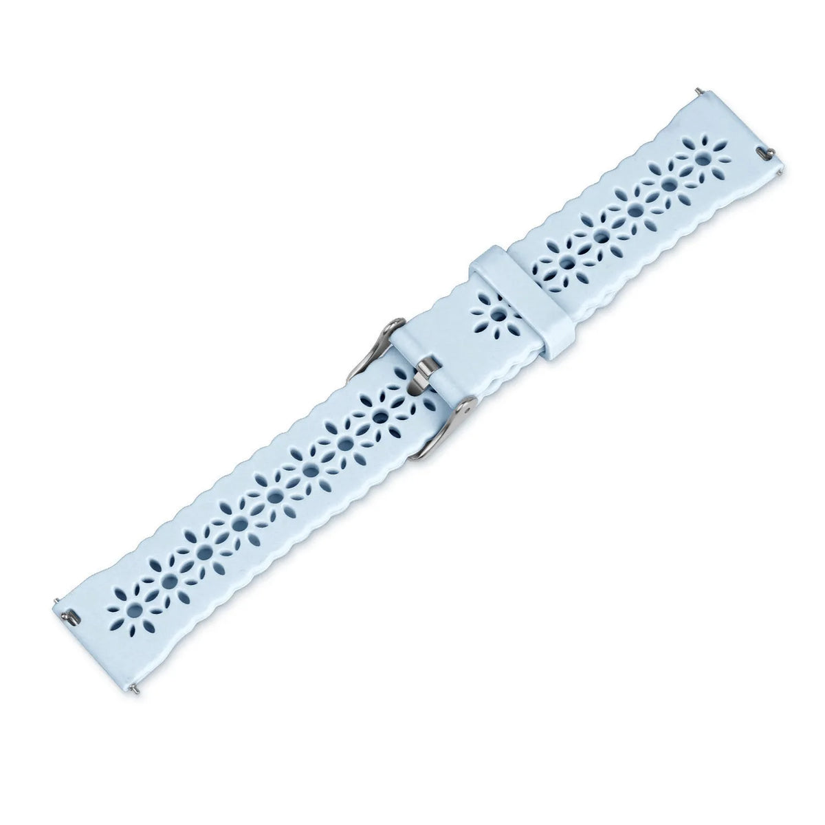 Patterned Silicone Strap, mist blue, laid flat, joined, 45° top view