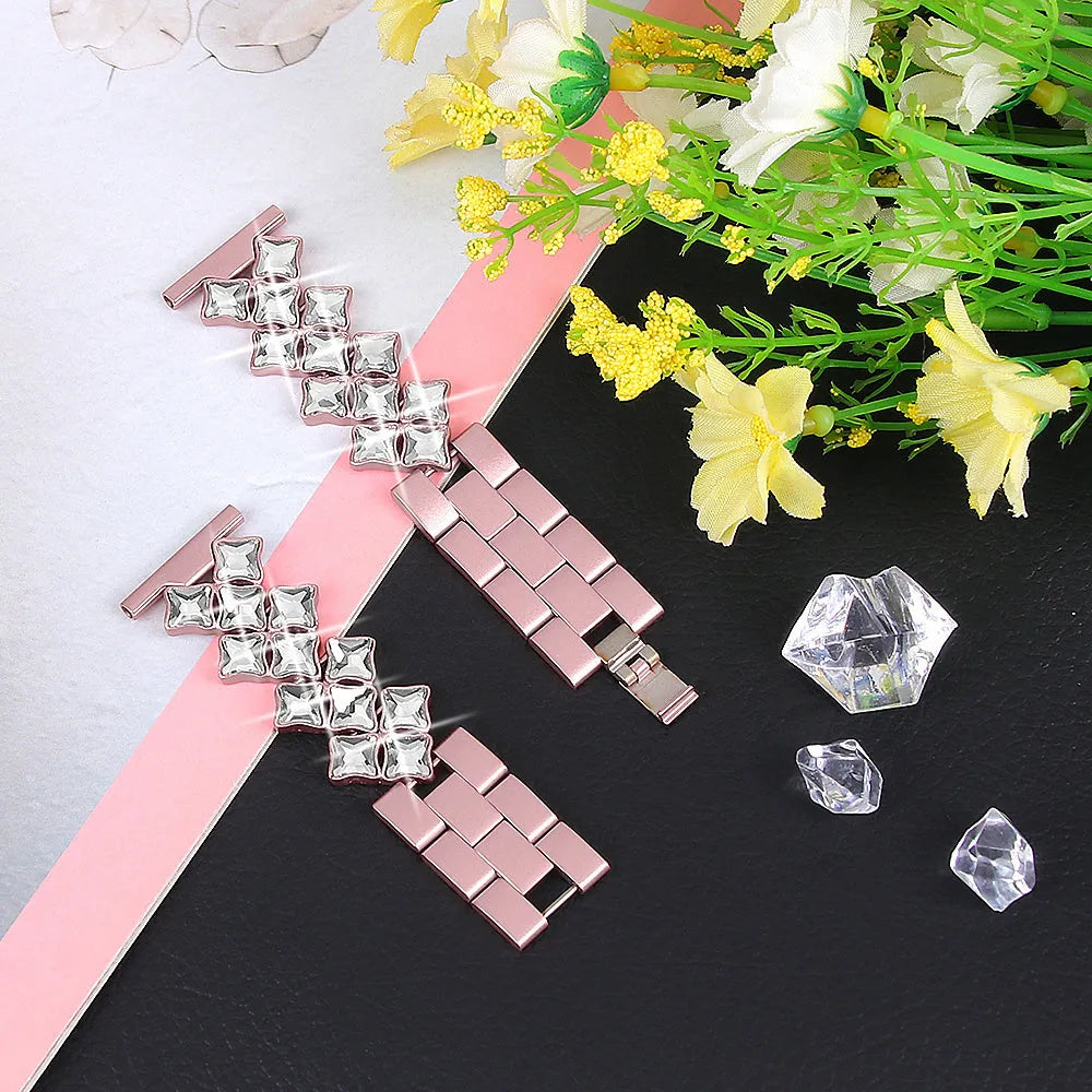 Steel Diamond Strap, pink, laid flat, joined, 45° top view