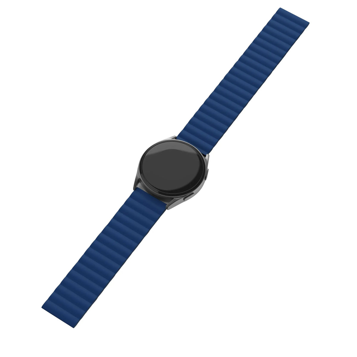 Magnetic Silicone Strap, blue, laid flat, joined, 45° top view