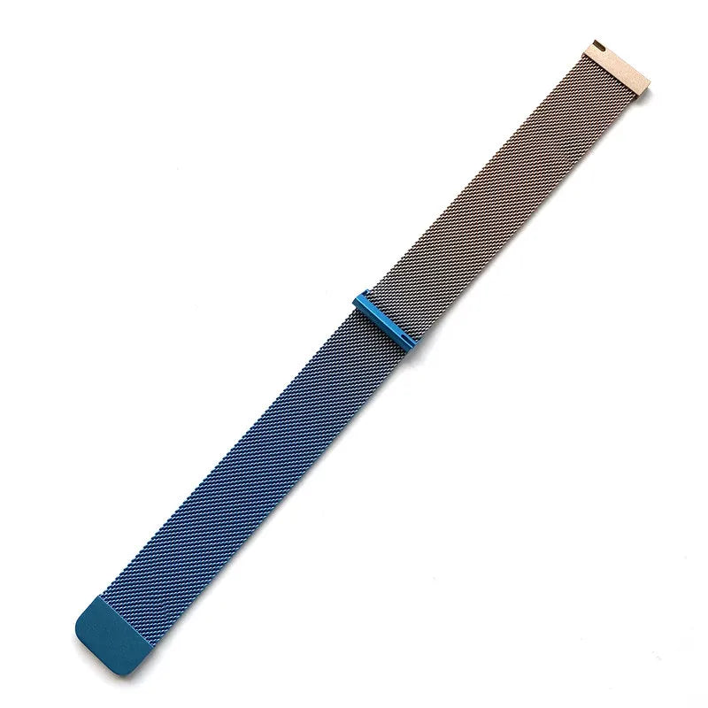 Milanese Strap, blue/gold, laid flat, joined, 45° top view