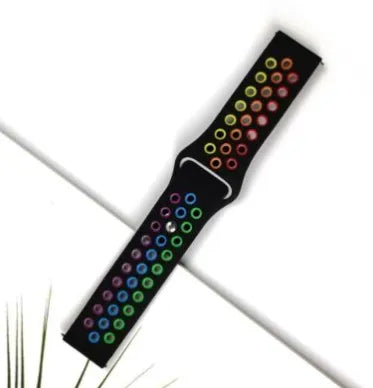 Silicone Sport Strap, black/colourful, laid flat, joined, 45° top view