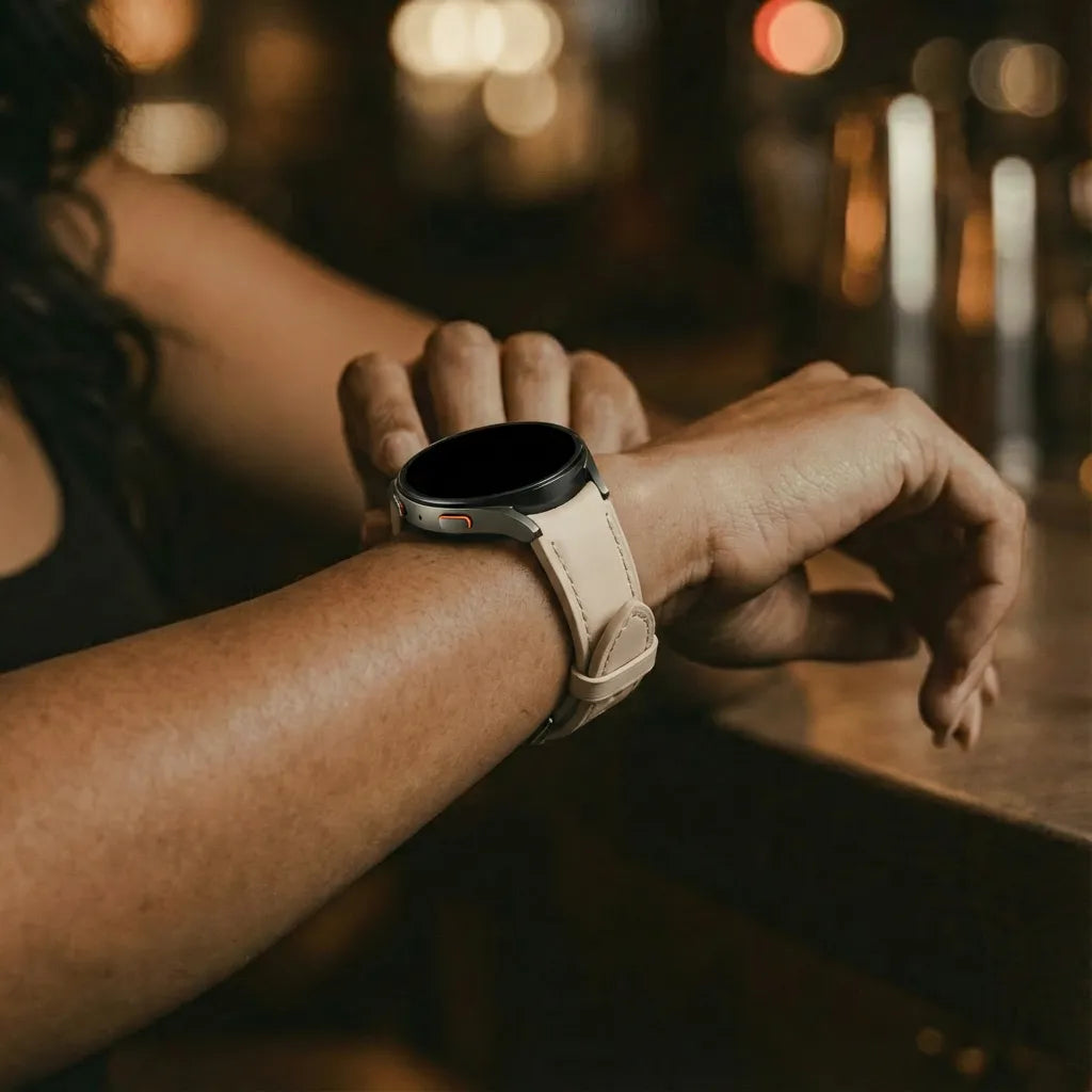 Slimfit Leather Strap, milk tea, lifestyle photo