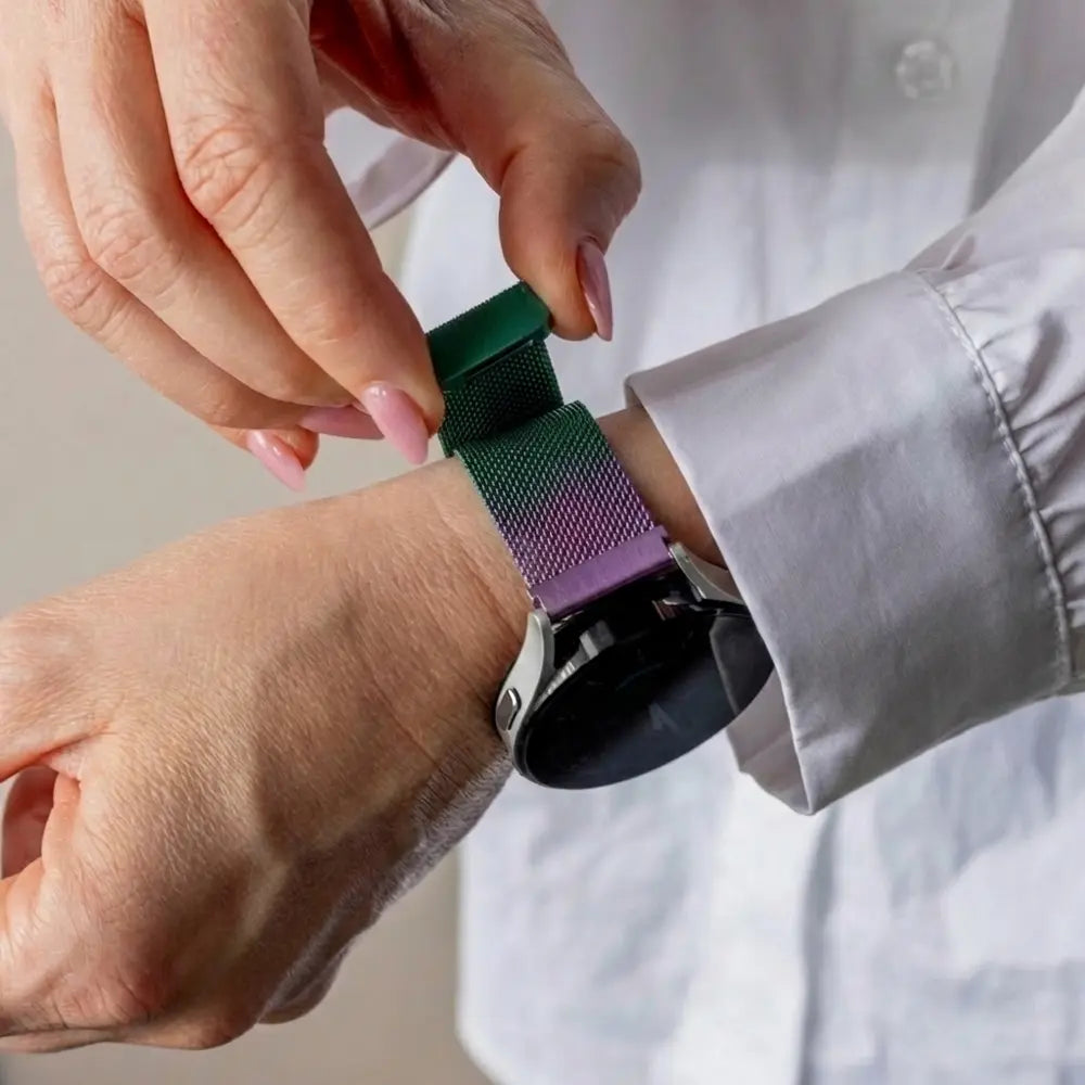 Milanese Strap, purple/green, lifestyle photo