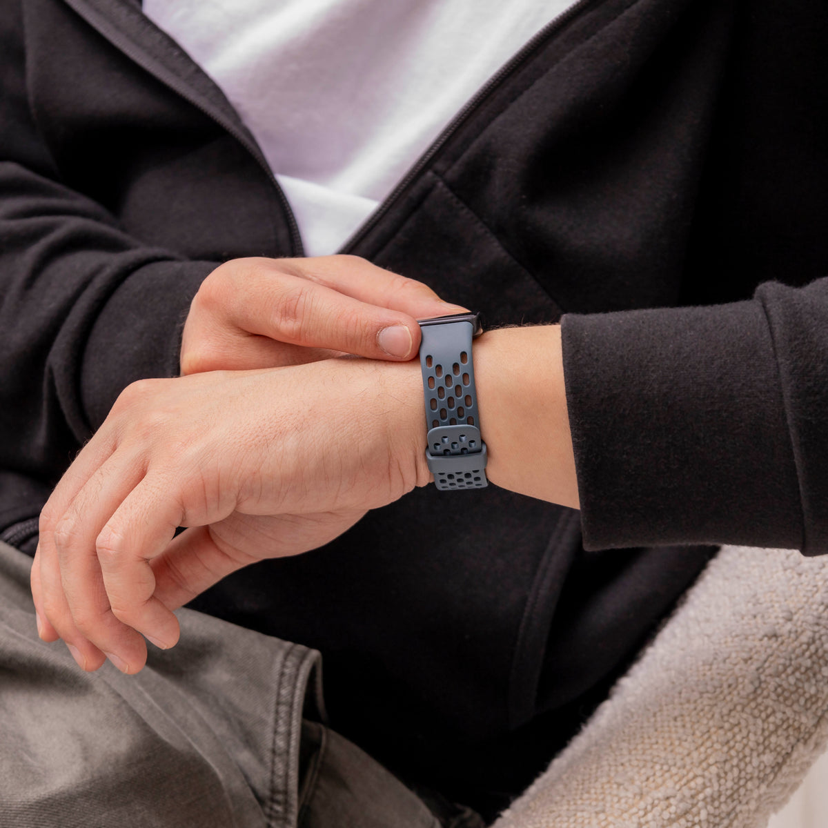 Breathable Silicone Strap, grey-blue, lifestyle photo