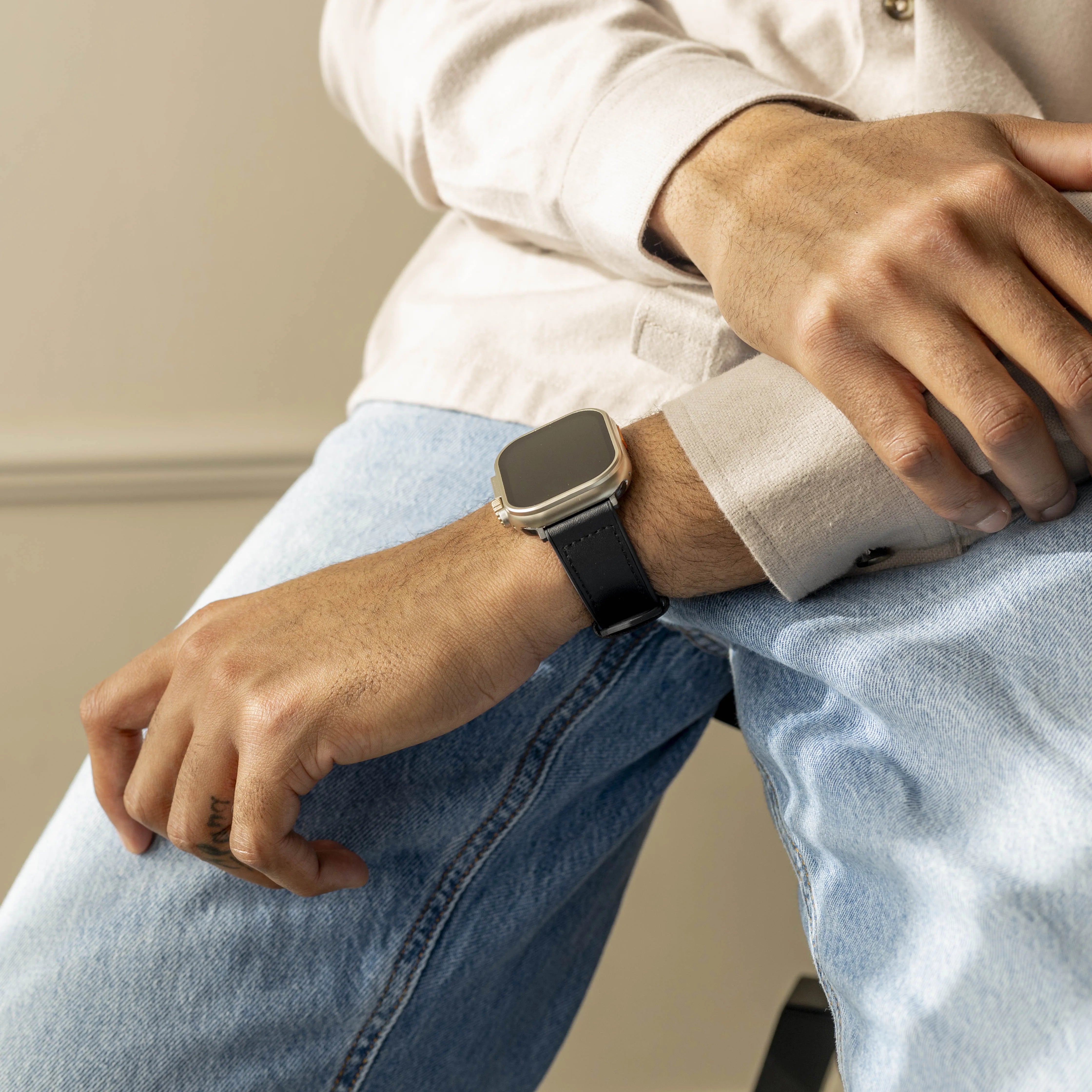 Apple Watch Hybrid Leather Strap with Buckle (Black)