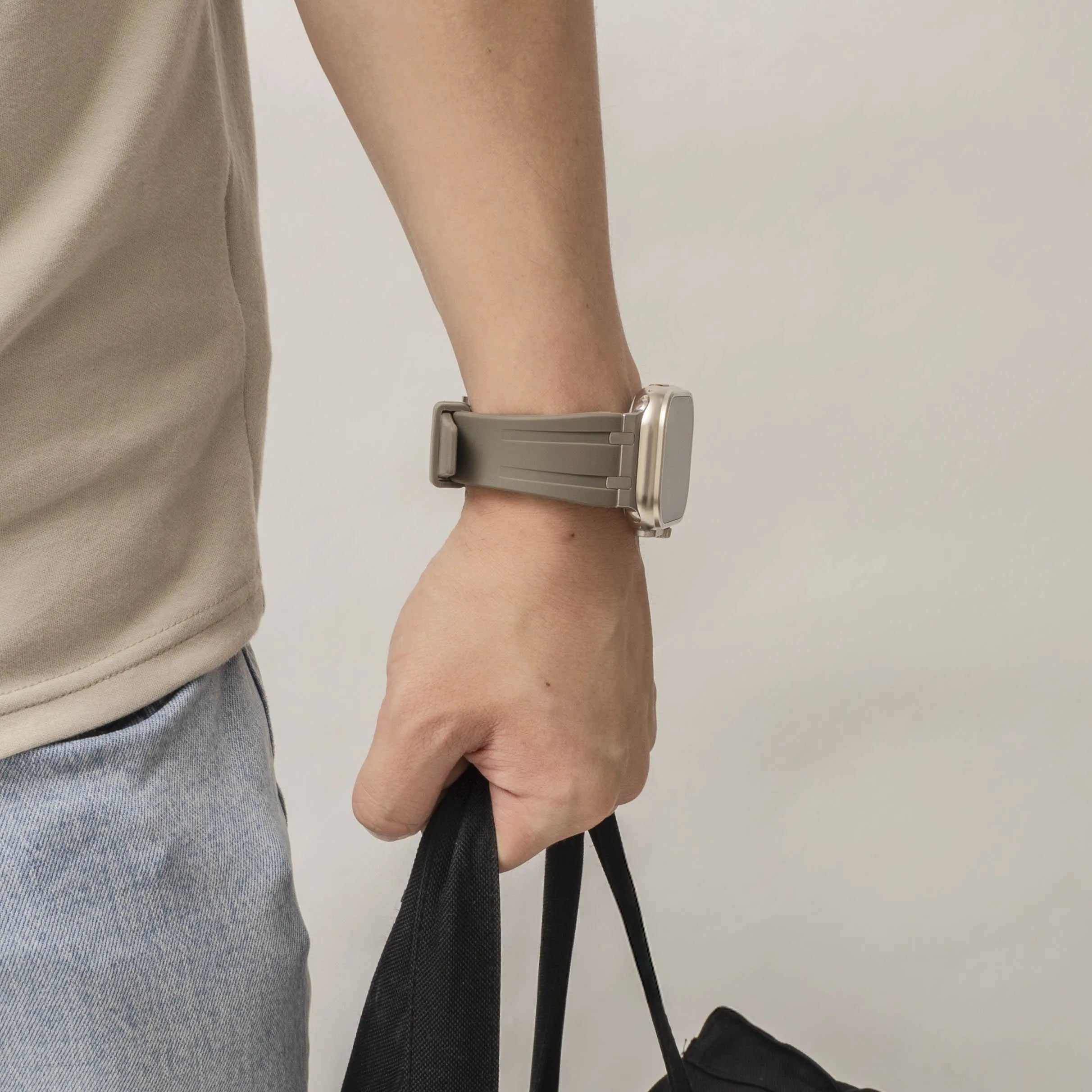 Bandz Apple Watch Silicone Strap 'Luxe Liquid' (Brown With Silver)