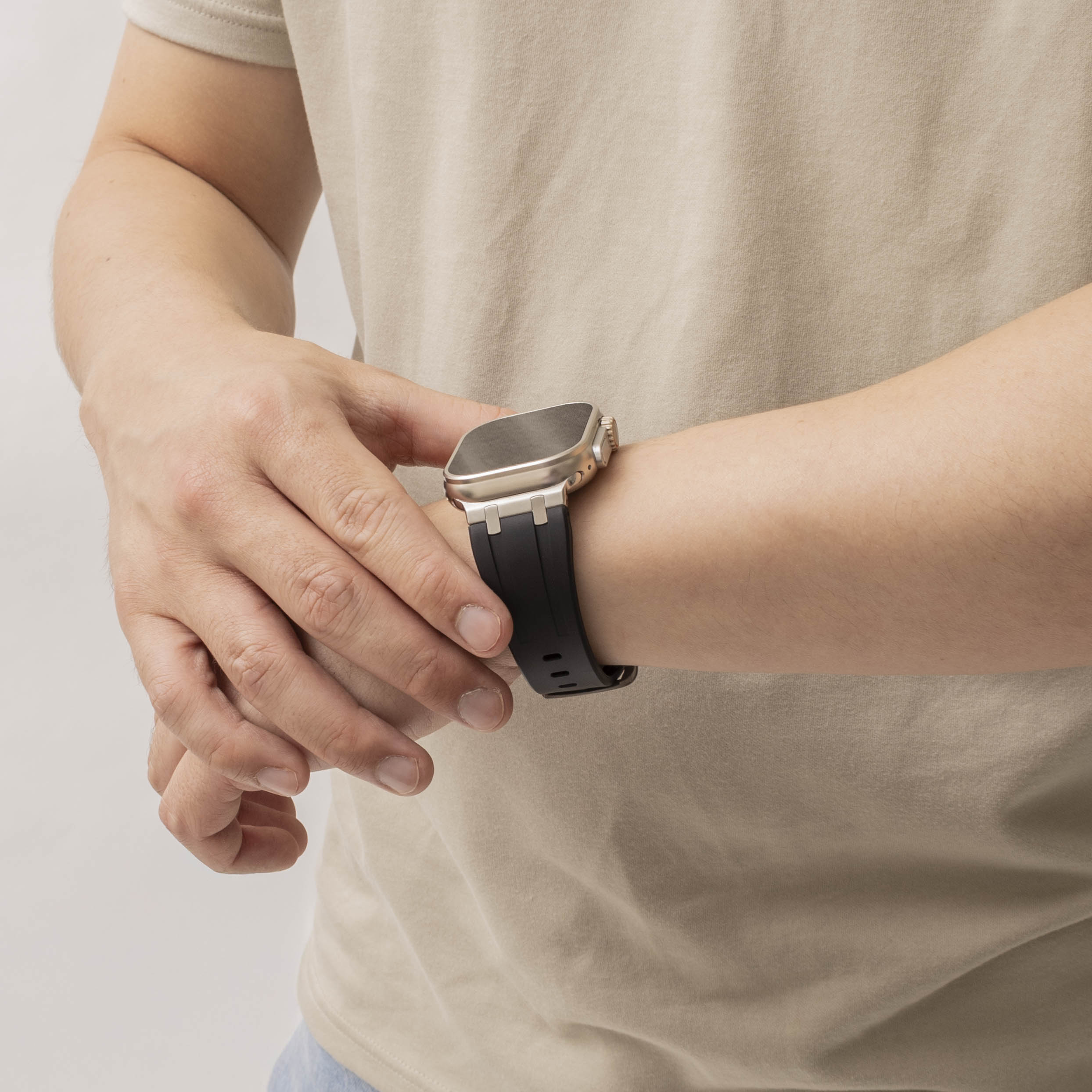 Bandz Apple Watch Ultra Silicone Strap 'Luxe Liquid' (Black with Silver)