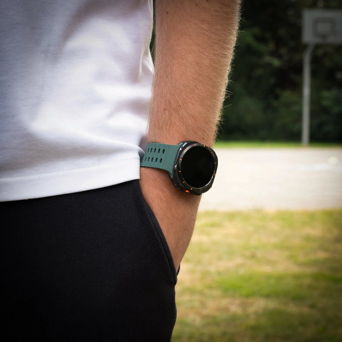 Silicone Ocean Strap, dark green, lifestyle photo