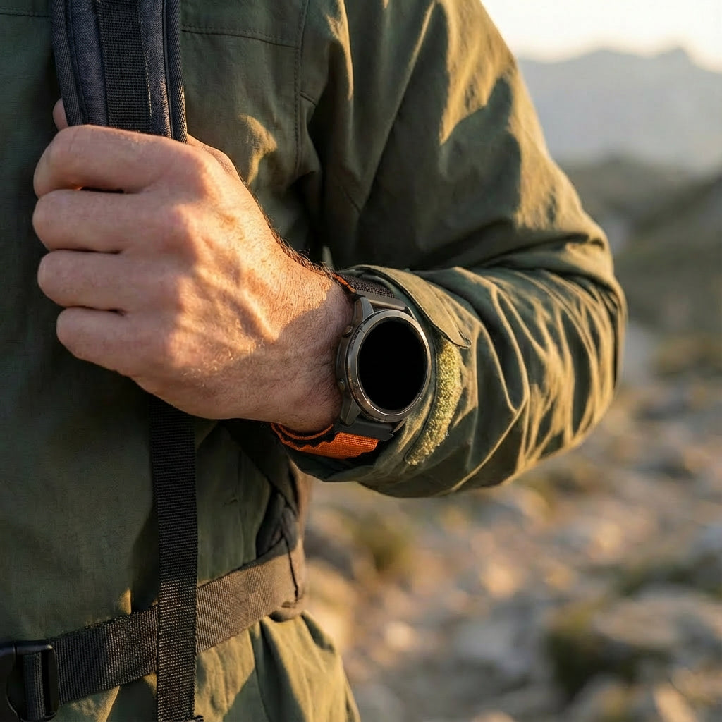 Bandz Garmin Venu 4 - 45mm Alpine Nylon Strap (Black/Orange)